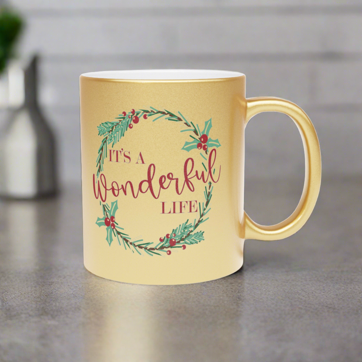 It's A Wonderful Life Wreath Christmas Gold Metallic Mug