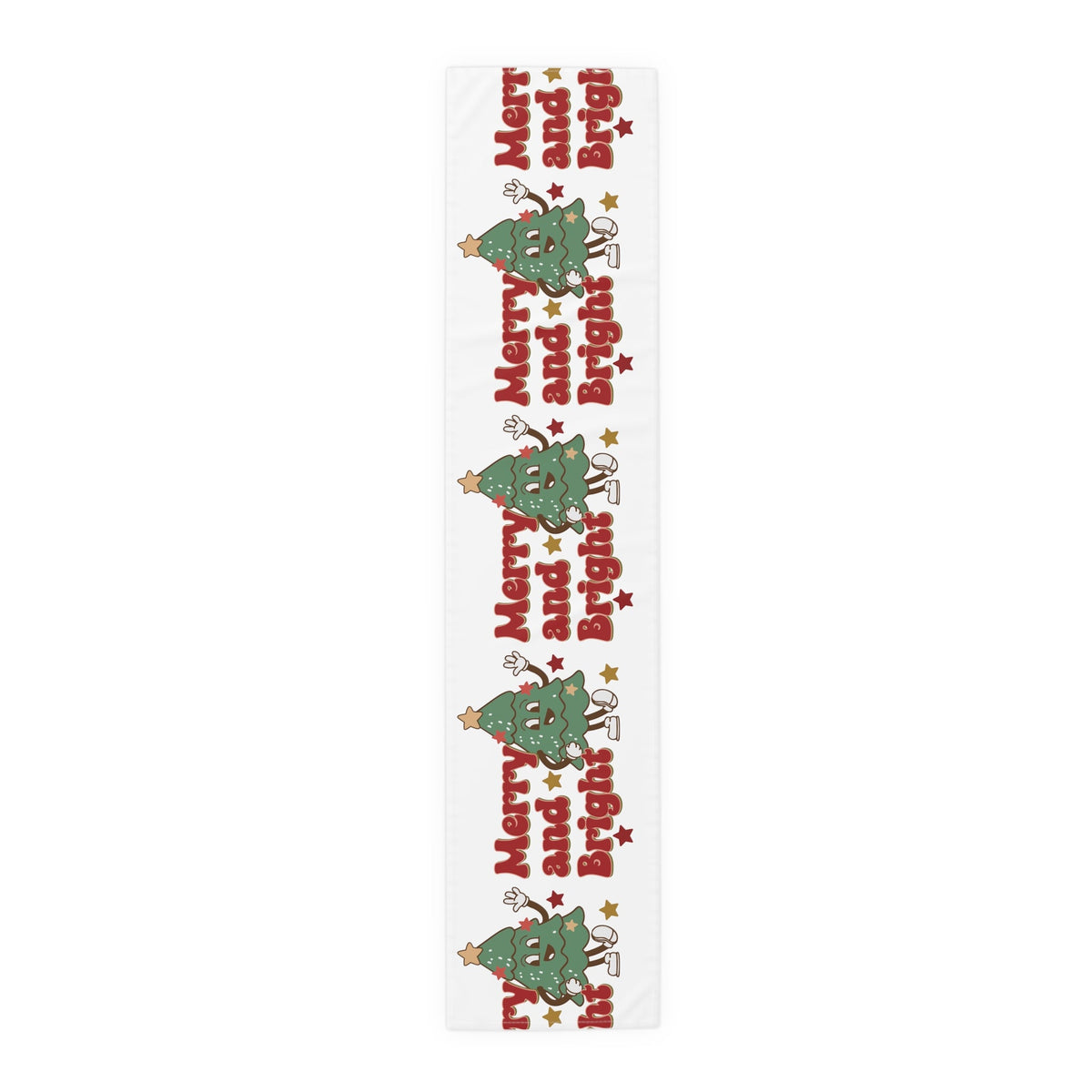 Merry And Bright Cute Christmas Tree Retro Style Christmas Print Home Decor Cotton Poly Table Runner