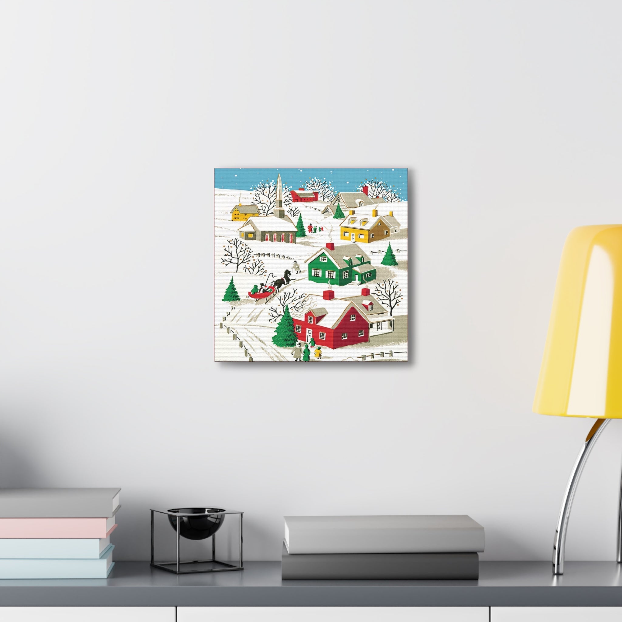 Christmas Village Town Retro Christmas Print Canvas Gallery Wrap