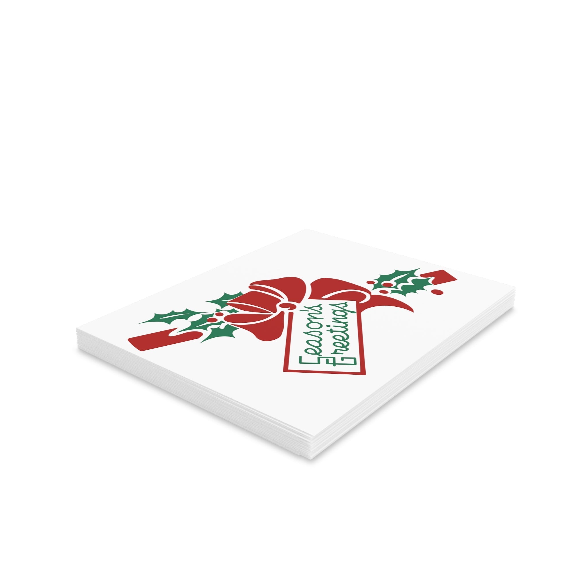 Season's Greetings Bow Holly Retro Christmas Print Matte Greeting Cards (8, 16, and 24 pcs)