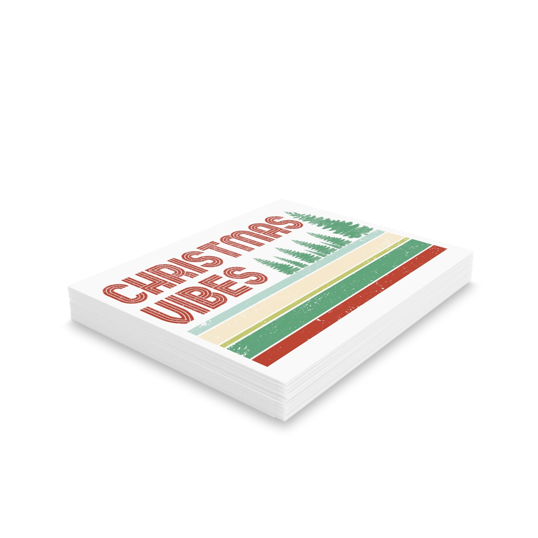 Christmas Vibes Trees Retro Christmas Style Matte Greeting Cards (8, 16, and 24 pcs)