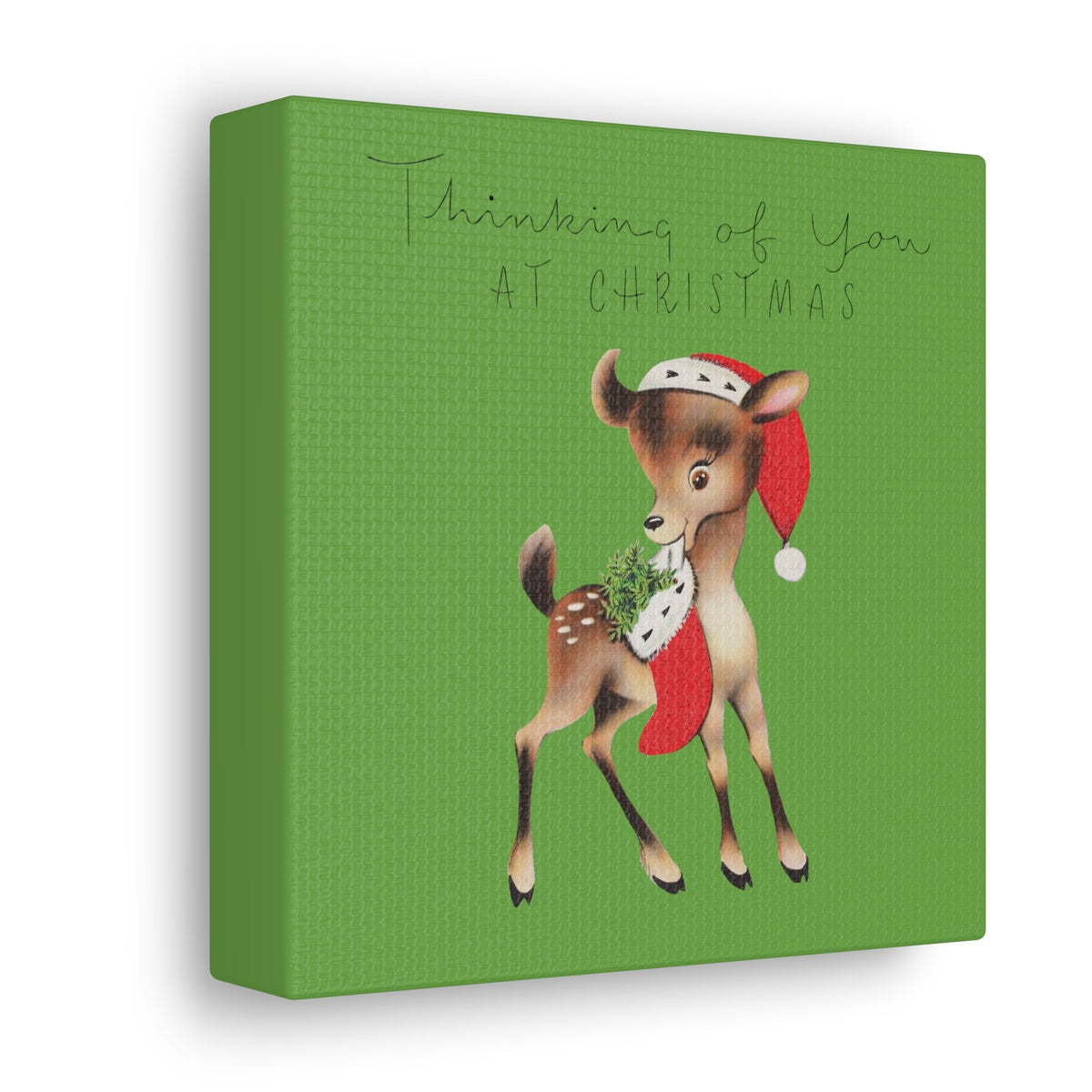 Thinking Of You At Christmas Mid Century Cute Reindeer Canvas Gallery Wrap
