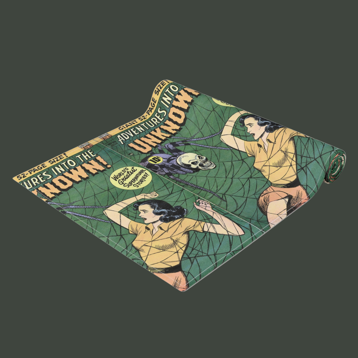 Adventures Into The Unknown Vintage Horror Gothic Comic Book Cover Retro Halloween Print Cotton Poly Table Runner