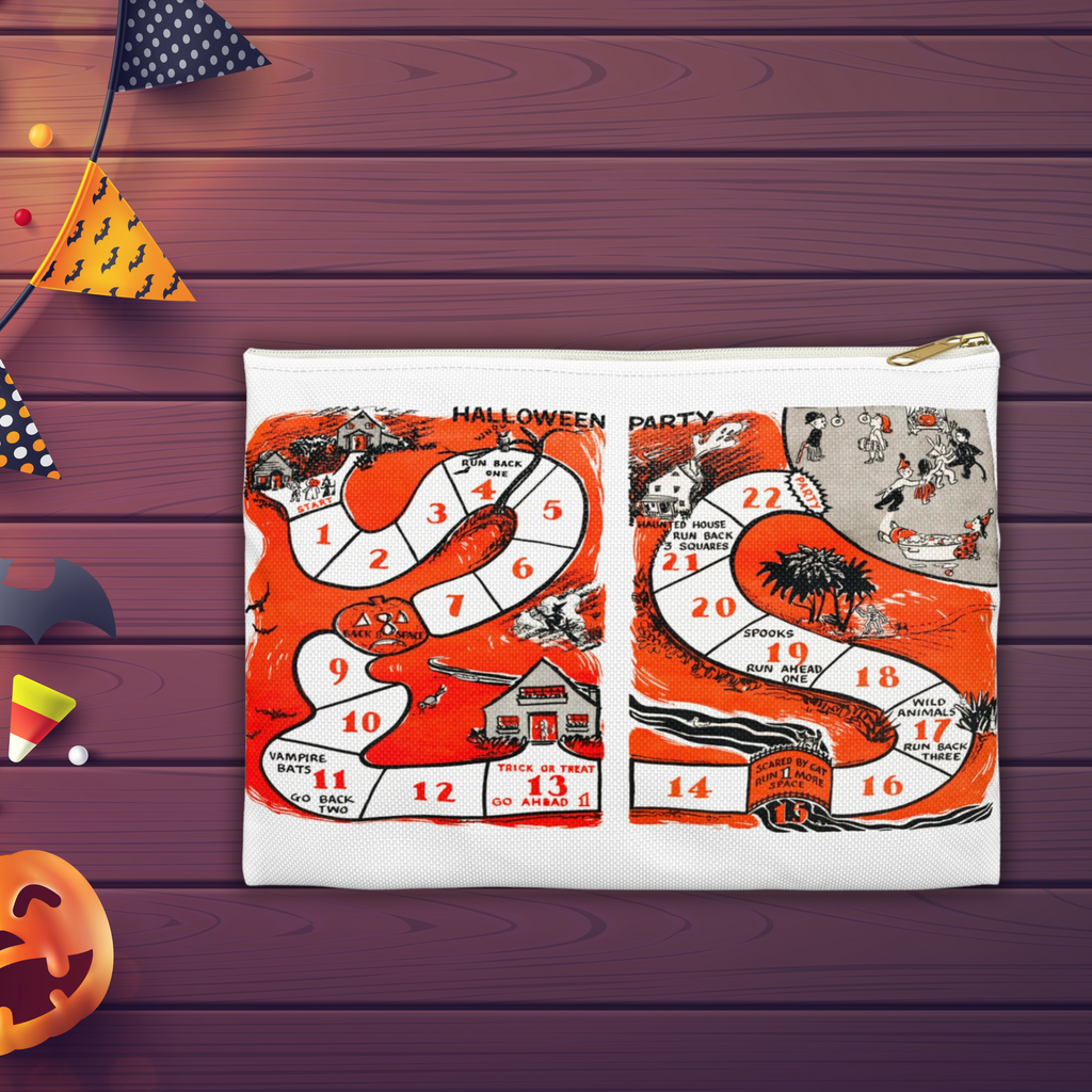 Vintage Halloween Board Game Retro Halloween Print Polyester Accessory Pouch Travel Bag
