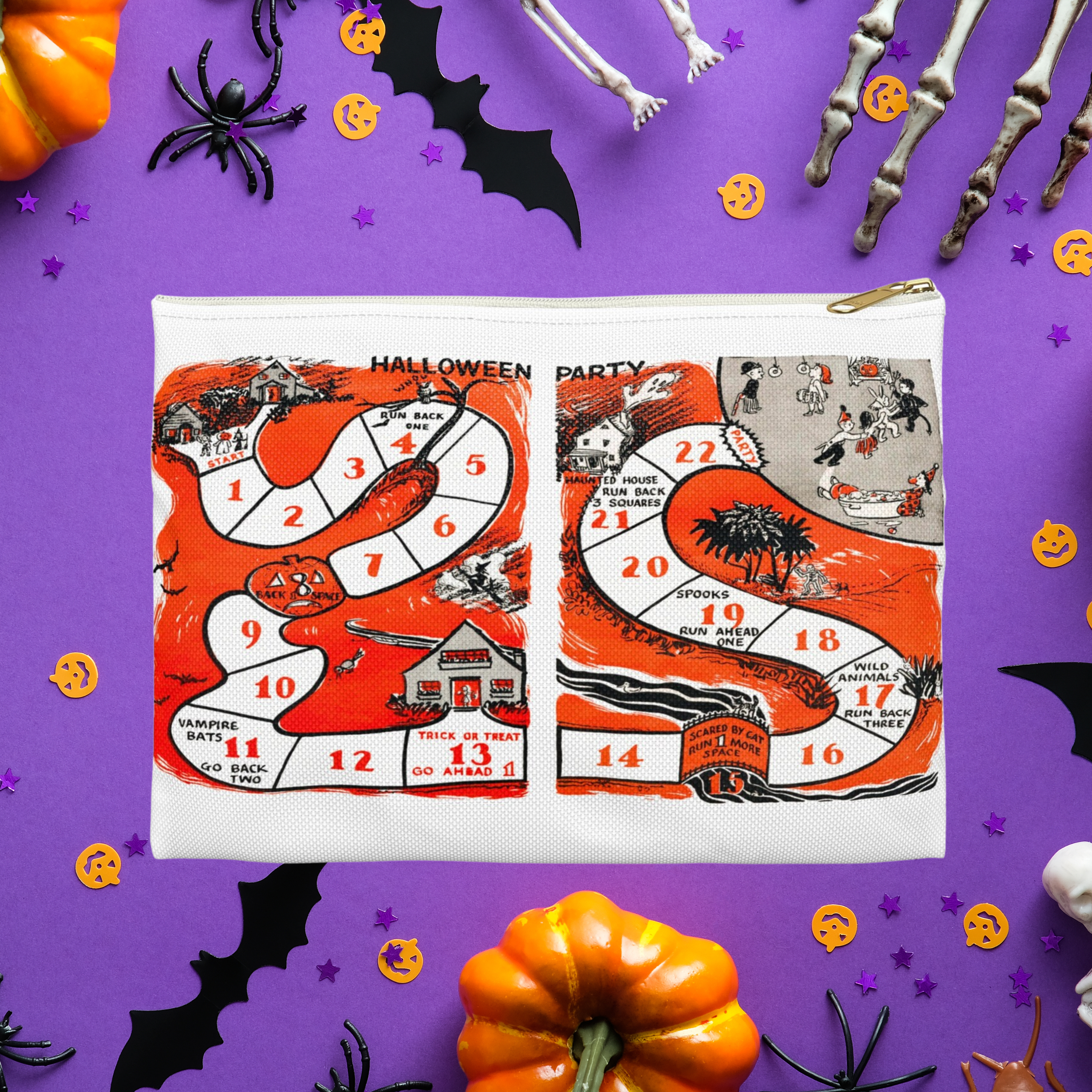 Vintage Halloween Board Game Retro Halloween Print Polyester Accessory Pouch Travel Bag