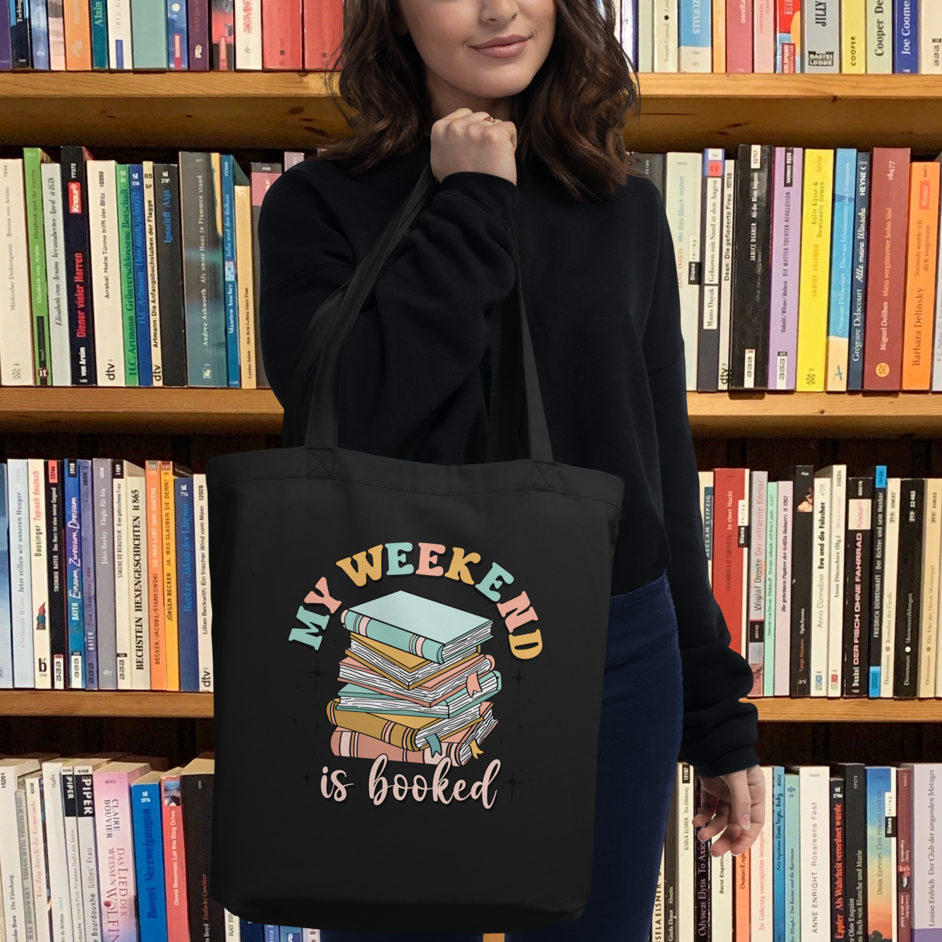 Eco-Friendly Organic Cotton Tote Bag: My Weekend is Booked - Available in Black and Oyster