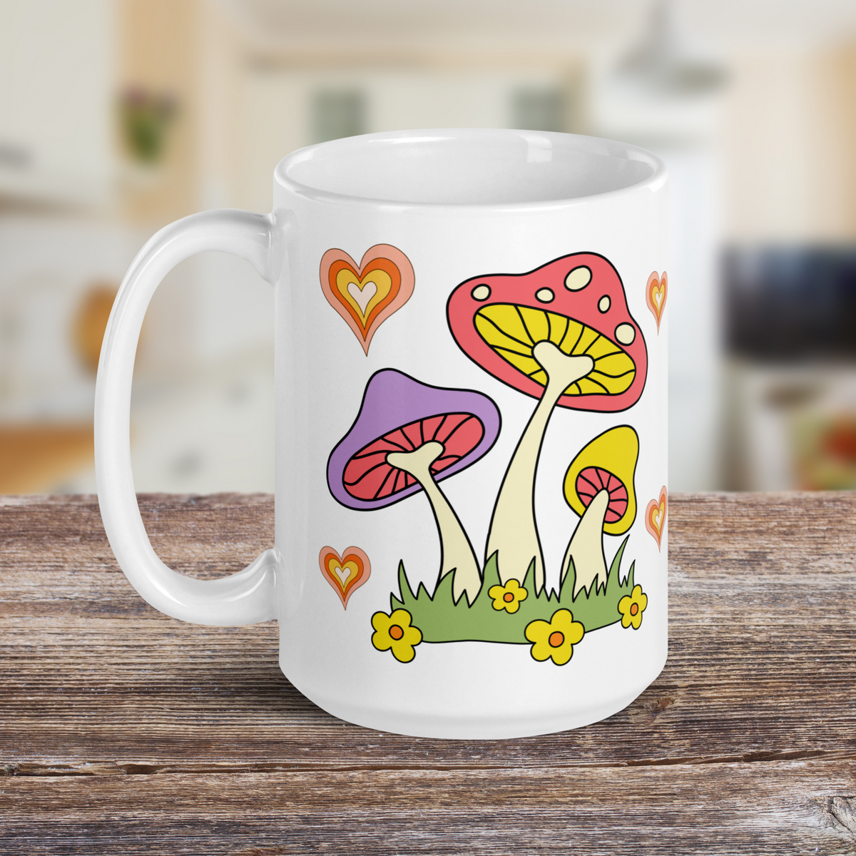 70s Retro Mushroom Coffee Mug Glossy Ceramic Mug