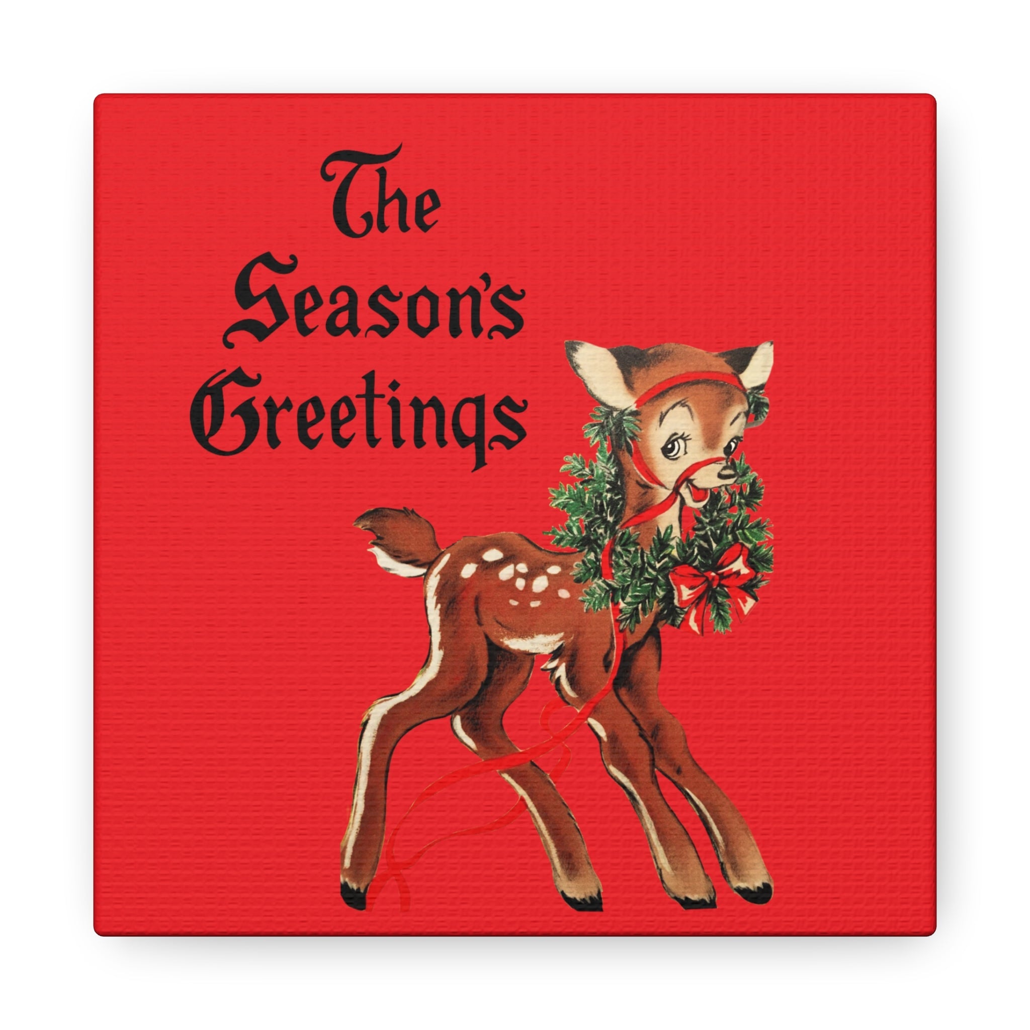 The Season's Greetings Retro Reindeer With Wreath Canvas Gallery Wrap