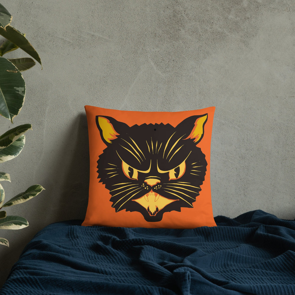 Black Cat Orange Retro Halloween Square Pillow