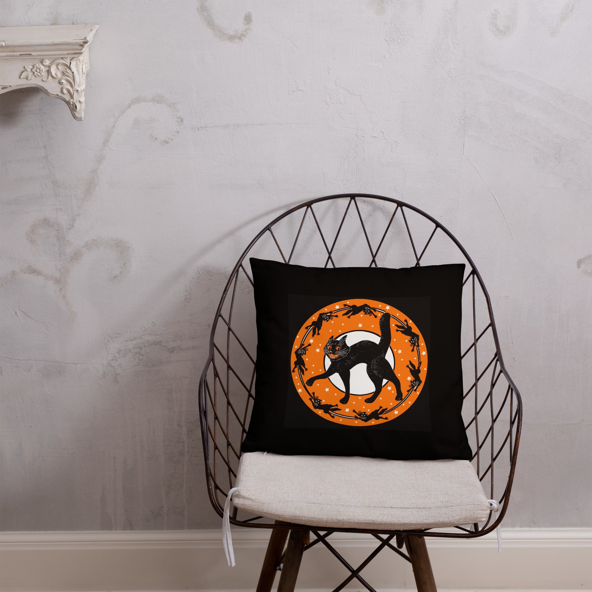 Black Cats Full Moon Retro Halloween Black Square Pillow