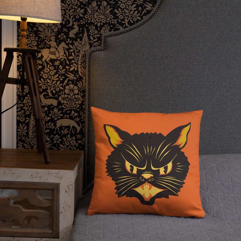 Black Cat Orange Retro Halloween Square Pillow