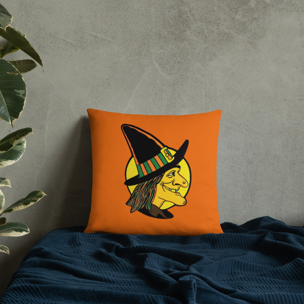 Retro Witch Full Moon Orange Halloween Square Pillow