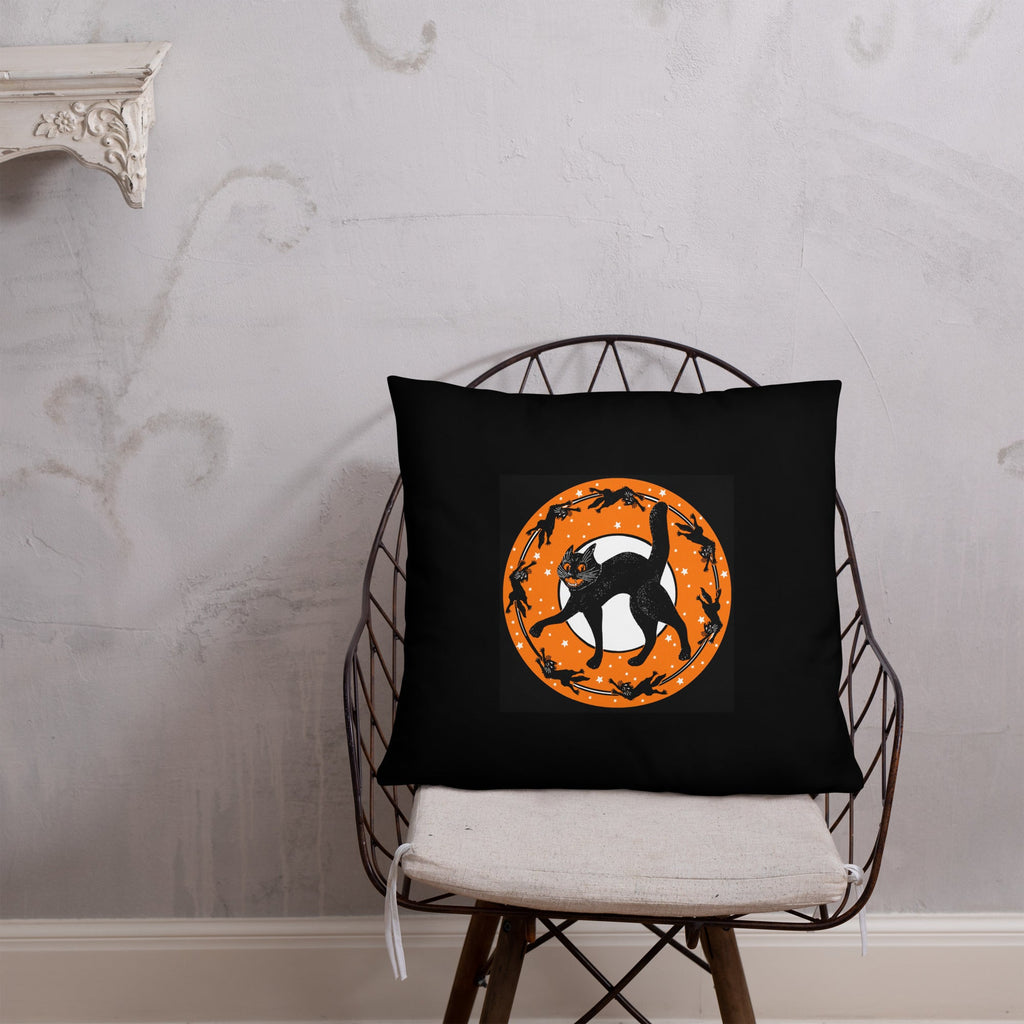 Black Cats Full Moon Retro Halloween Black Square Pillow
