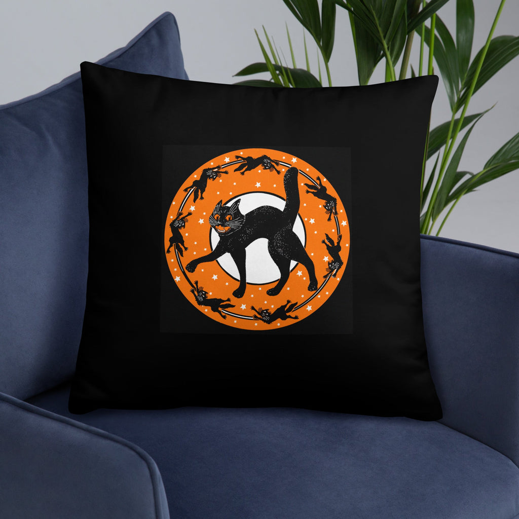 Black Cats Full Moon Retro Halloween Black Square Pillow