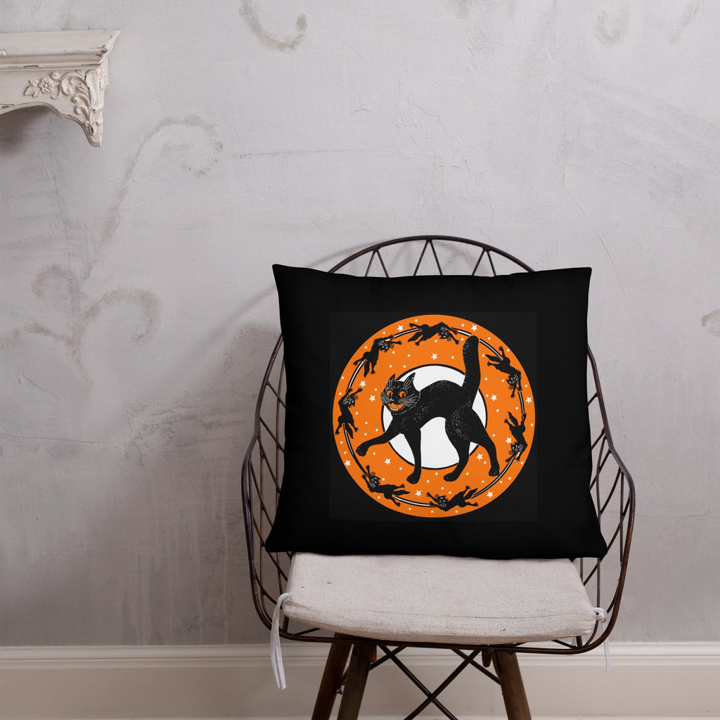Black Cats Full Moon Retro Halloween Black Square Pillow