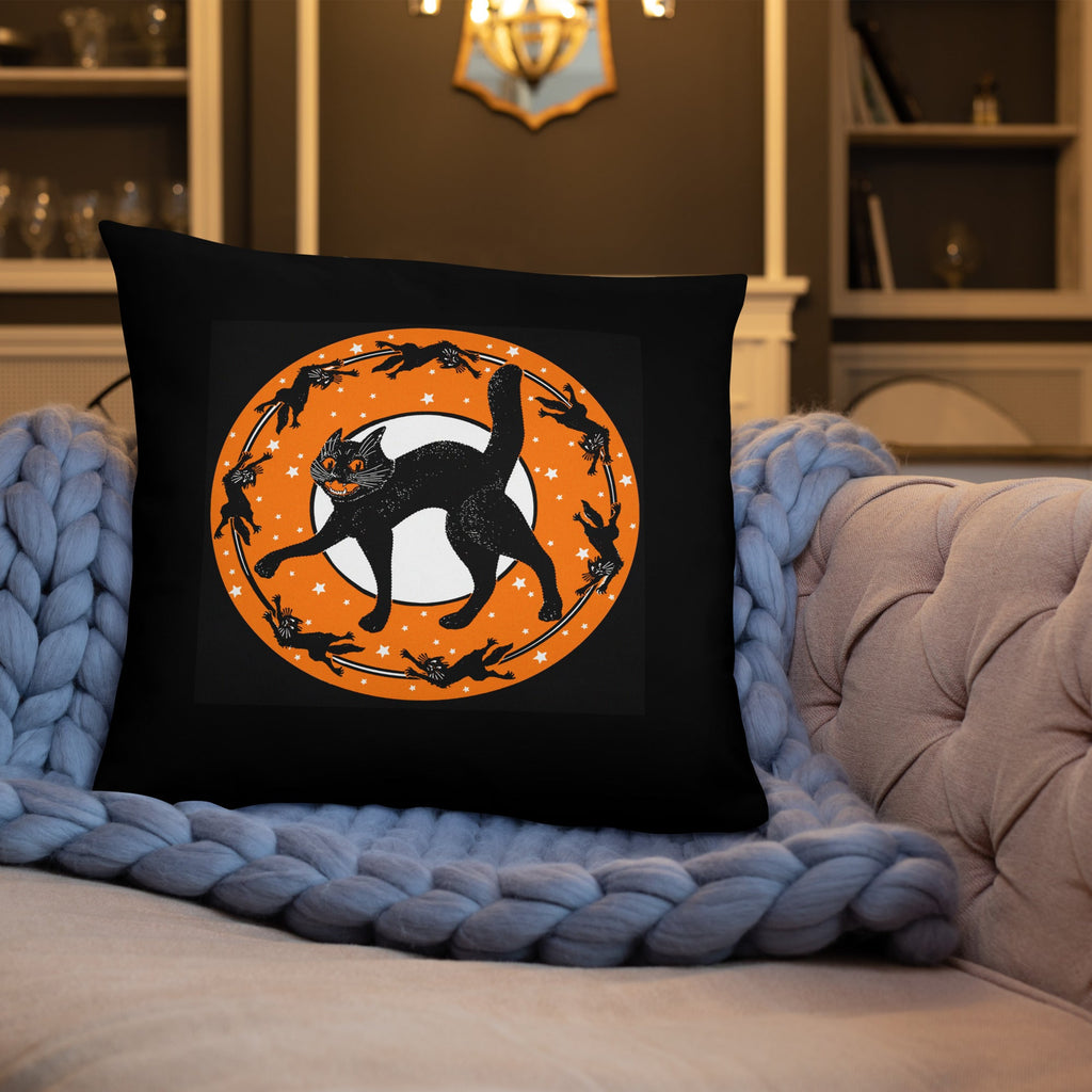 Black Cats Full Moon Retro Halloween Black Square Pillow