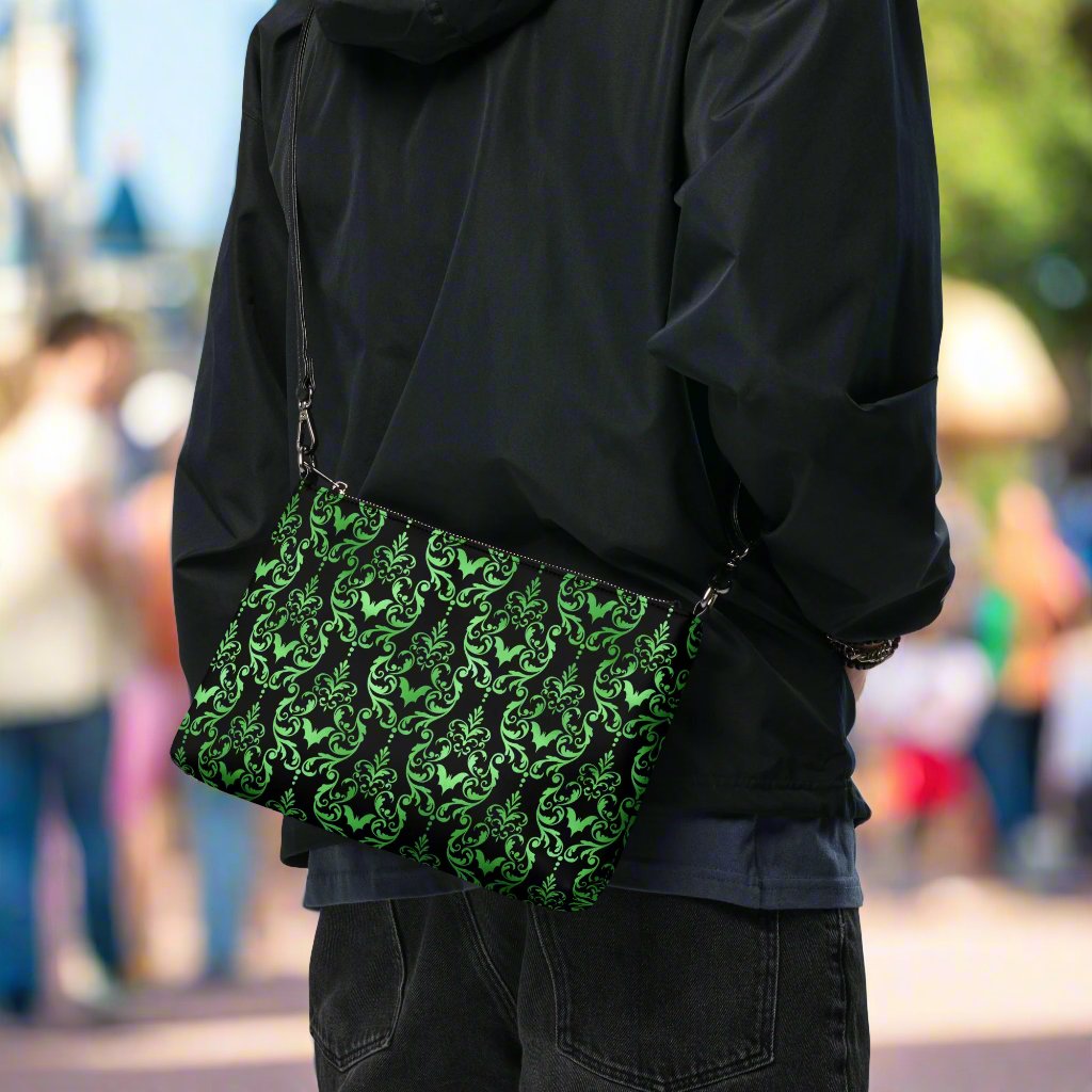 Green Bats Halloween Black Crossbody Bag Clutch Purse