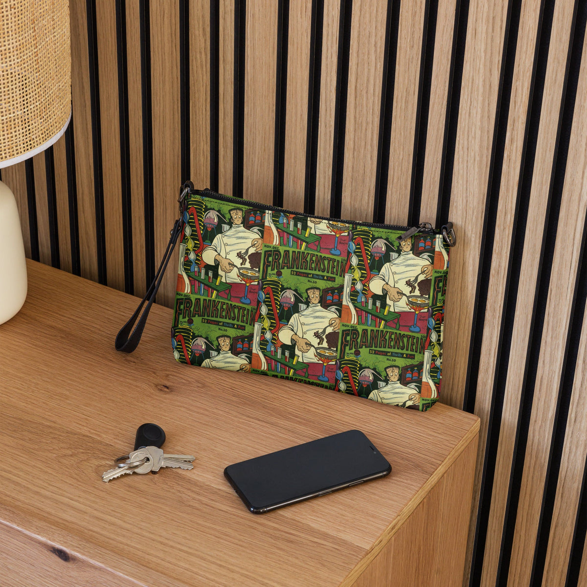 Frankenstein Comic Book Cover Retro Vintage Halloween Print Crossbody Bag Shoulder Purse Wristlet Clutch