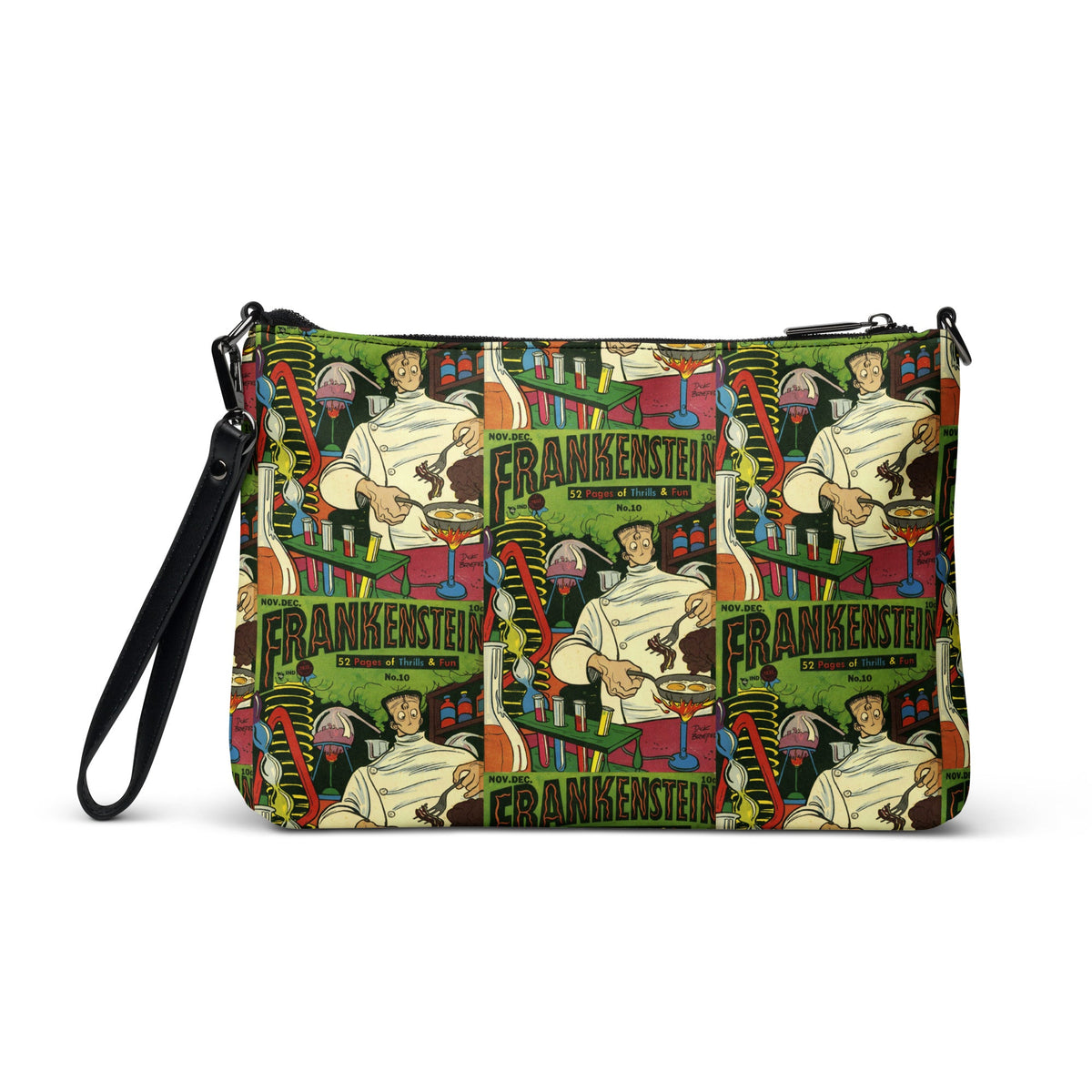 Frankenstein Comic Book Cover Retro Vintage Halloween Print Crossbody Bag Shoulder Purse Wristlet Clutch