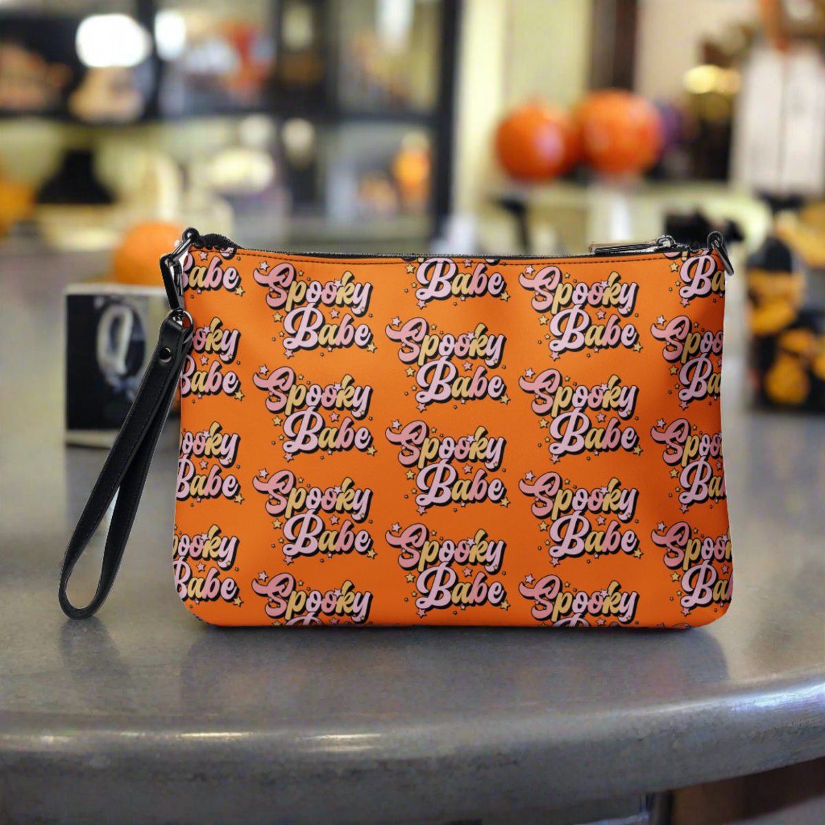 Spooky Babe Stars Fall Halloween Orange Witchy Crossbody Bag Shoulder Purse Wristlet Clutch