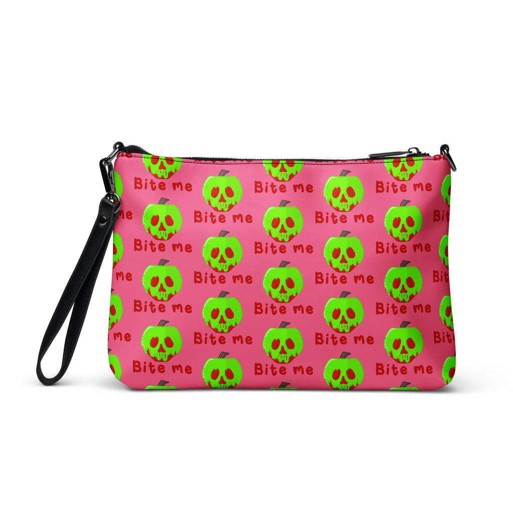 Snow White Evil Queen Bite Me Poison Apple Halloween Pink Crossbody Bag Purse