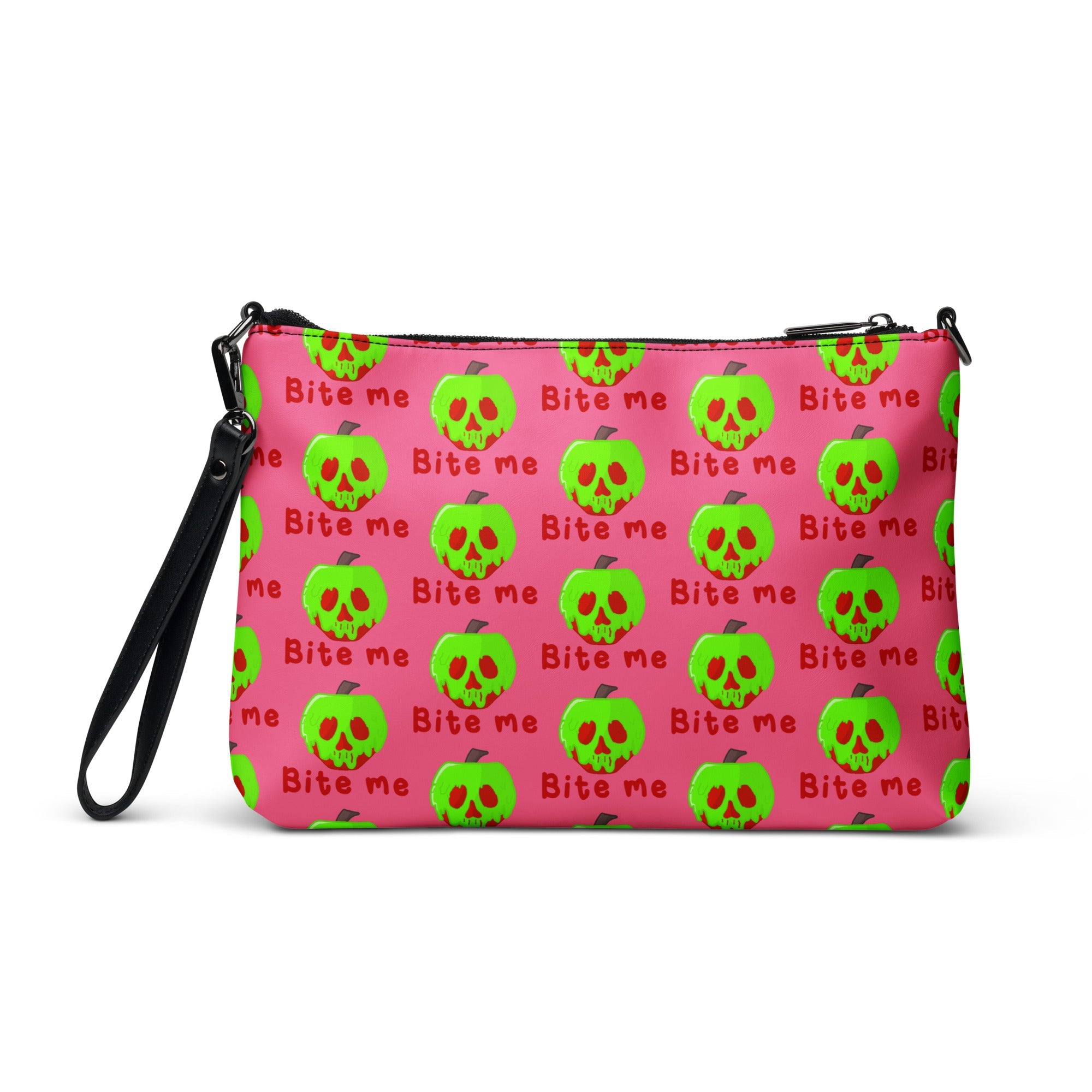 Snow White Evil Queen Bite Me Poison Apple Halloween Pink Crossbody Bag Purse