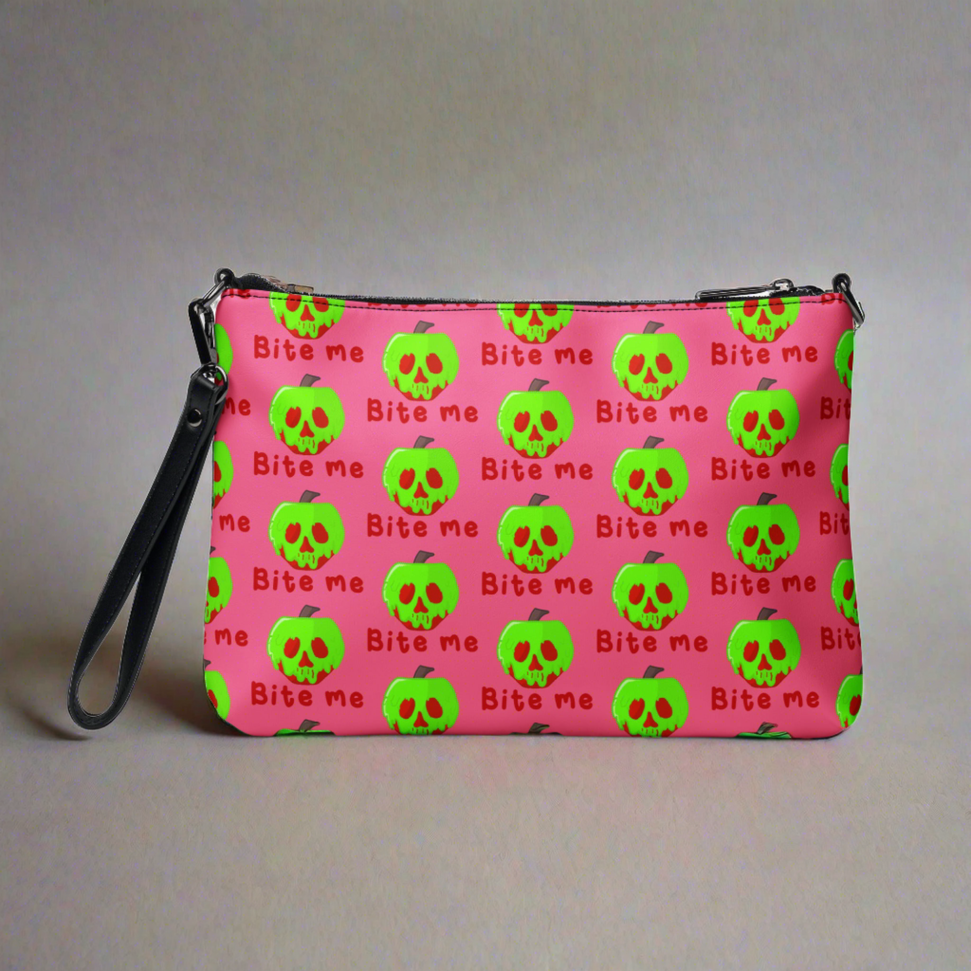 Snow White Evil Queen Bite Me Poison Apple Halloween Pink Crossbody Bag Purse