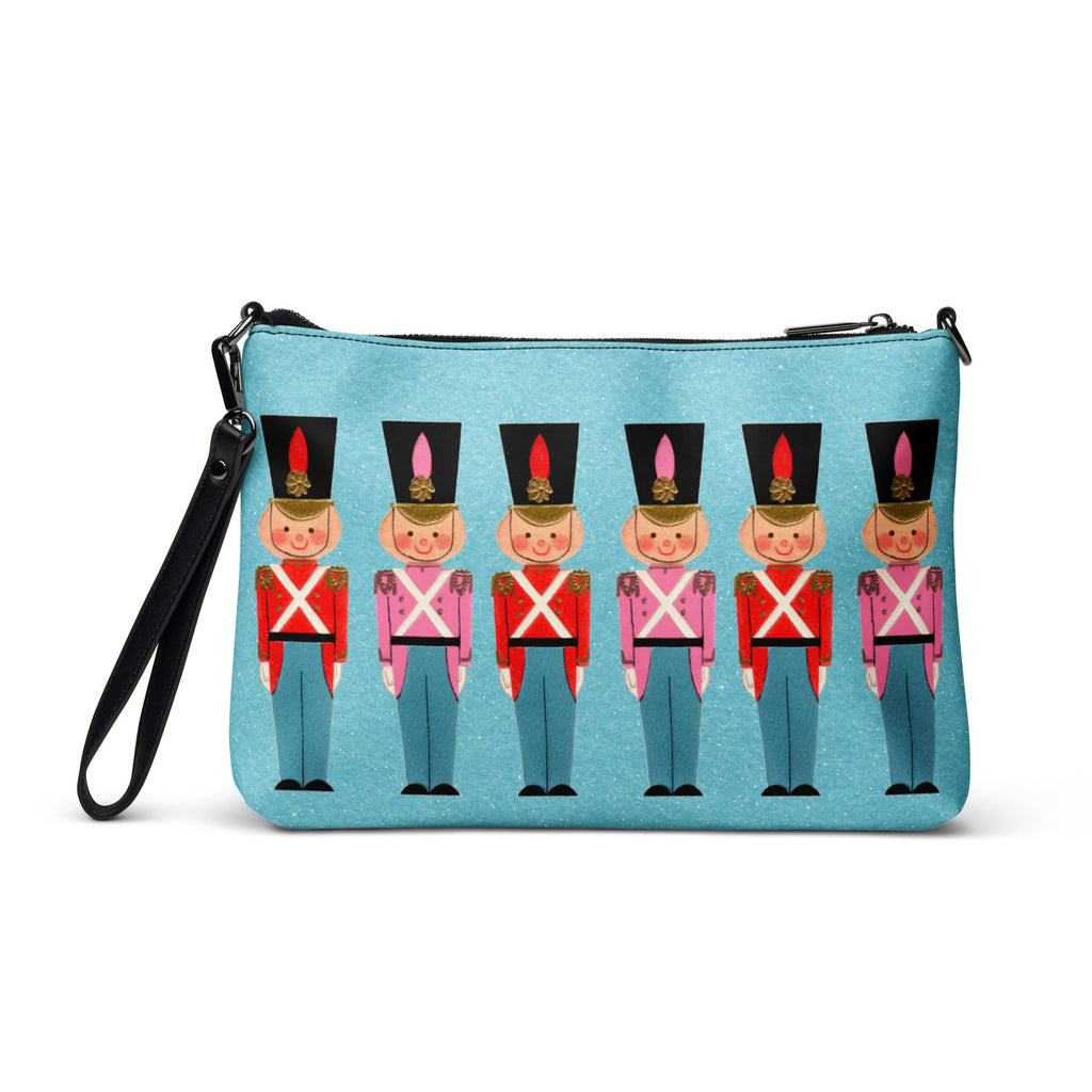 Christmas Toy Soldiers Mid Century Retro Christmas Print Blue Crossbody Bag Purse