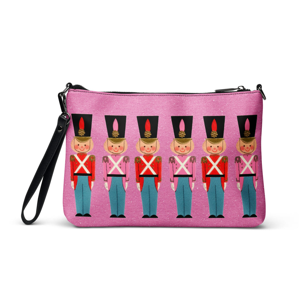 Christmas Toy Soldiers Mid Century Retro Christmas Print Pink Crossbody Bag Purse