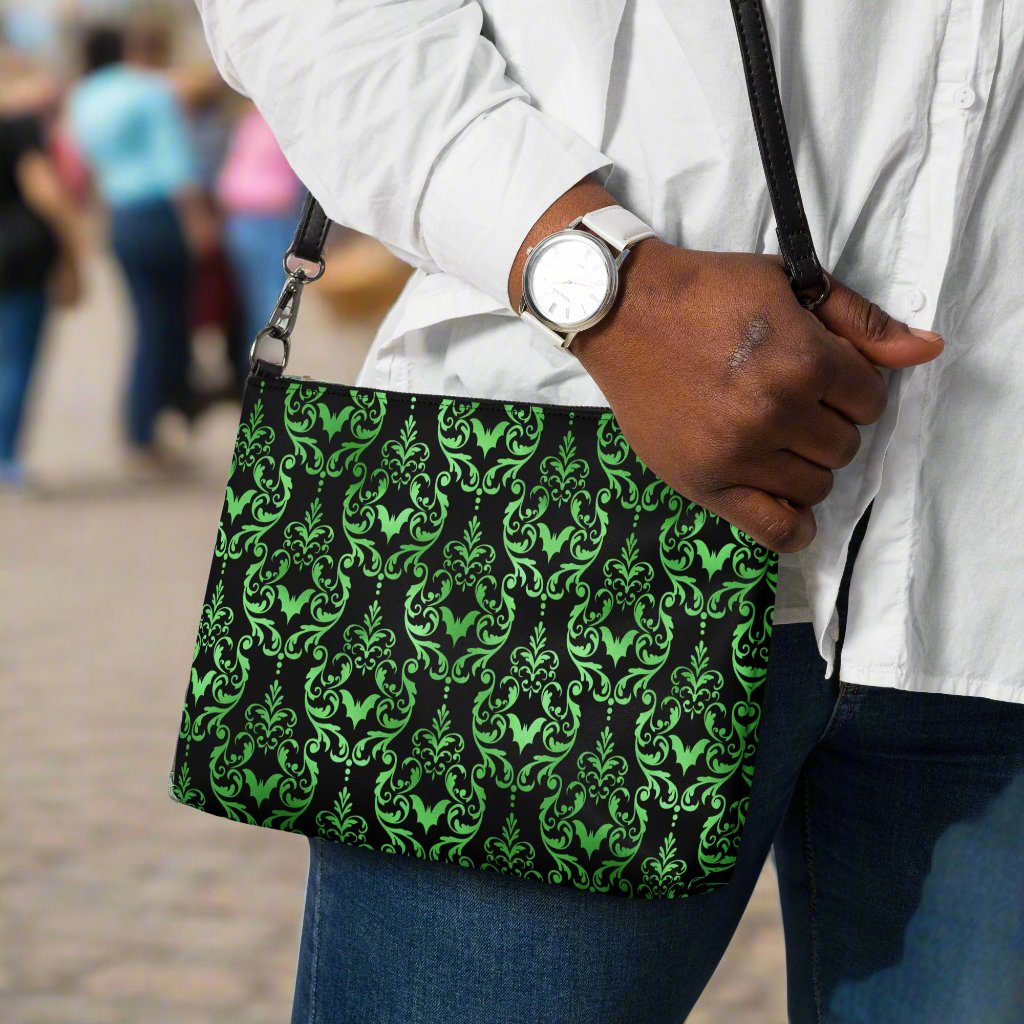 Green Bats Halloween Black Crossbody Bag Clutch Purse
