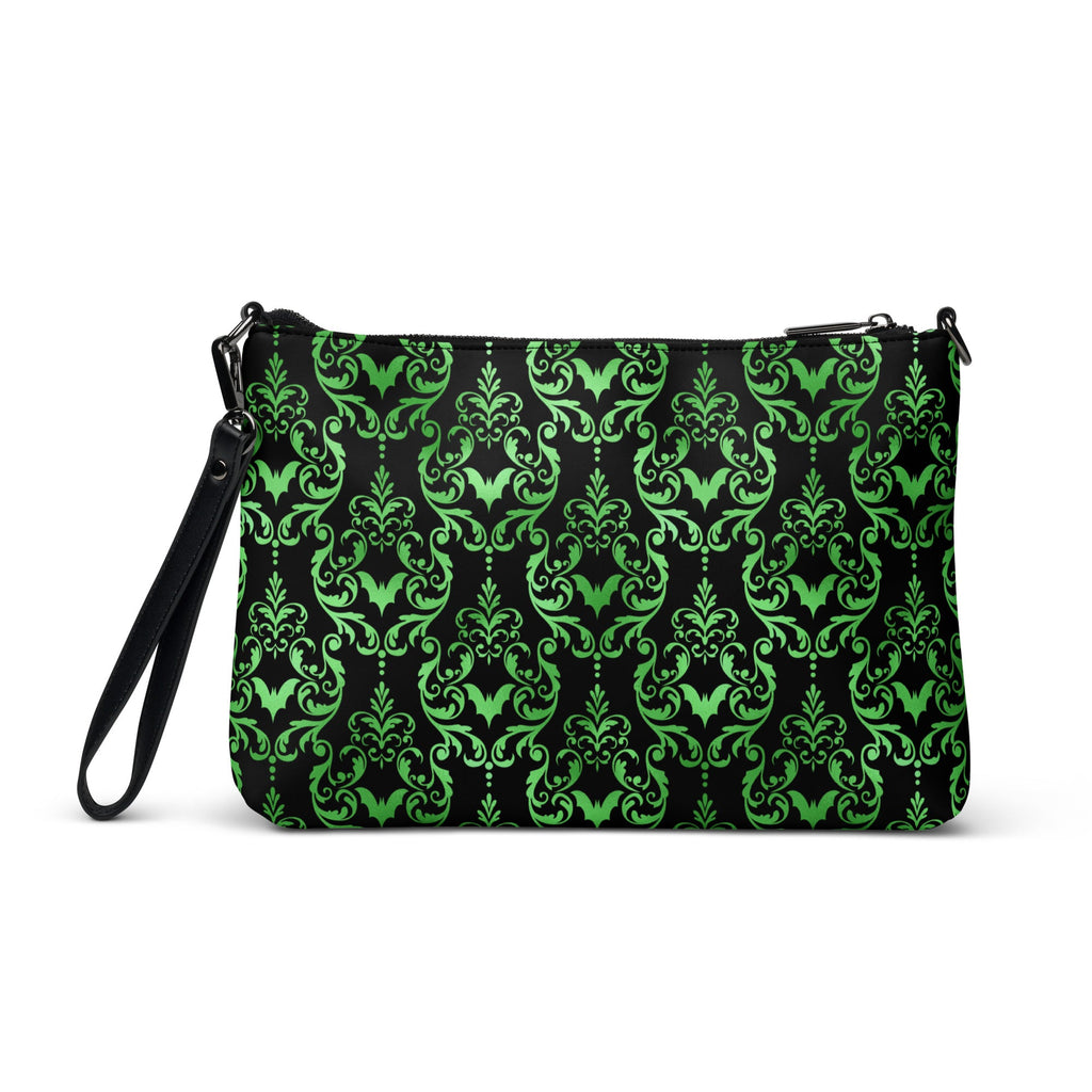 Green Bats Halloween Black Crossbody Bag Clutch Purse