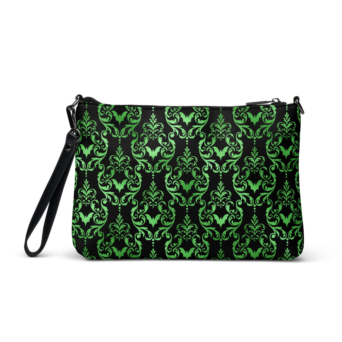 Green Bats Halloween Black Crossbody Bag Clutch Purse