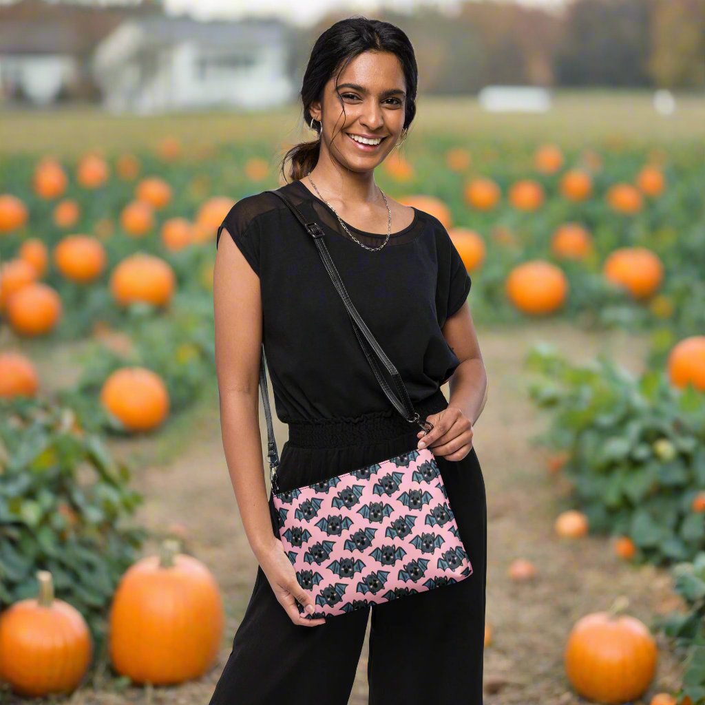 Pink Bats Halloween Crossbody Bag Wristlet Clutch