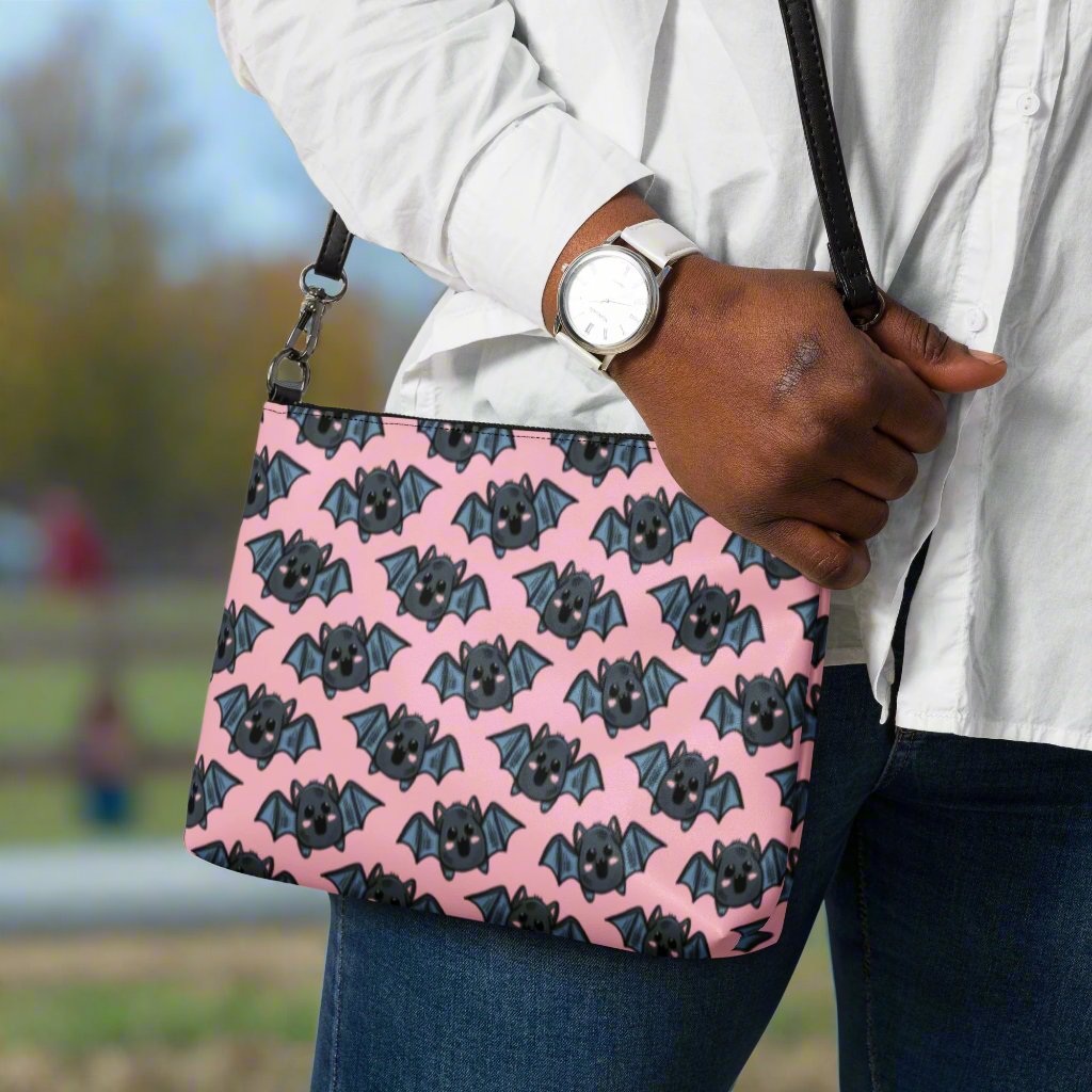 Pink Bats Halloween Crossbody Bag Wristlet Clutch
