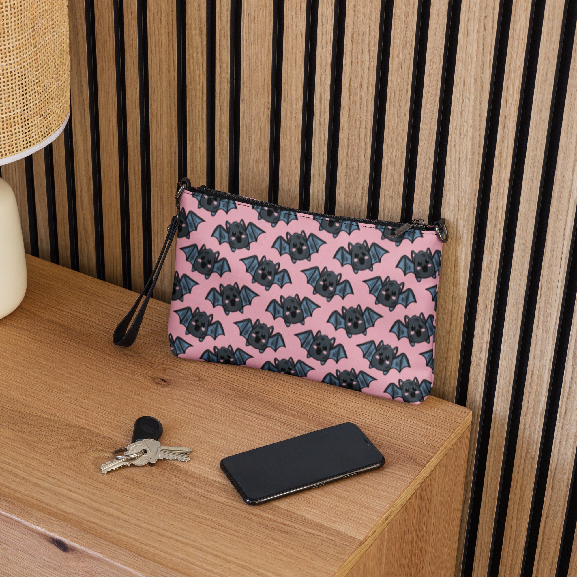 Pink Bats Halloween Crossbody Bag Wristlet Clutch