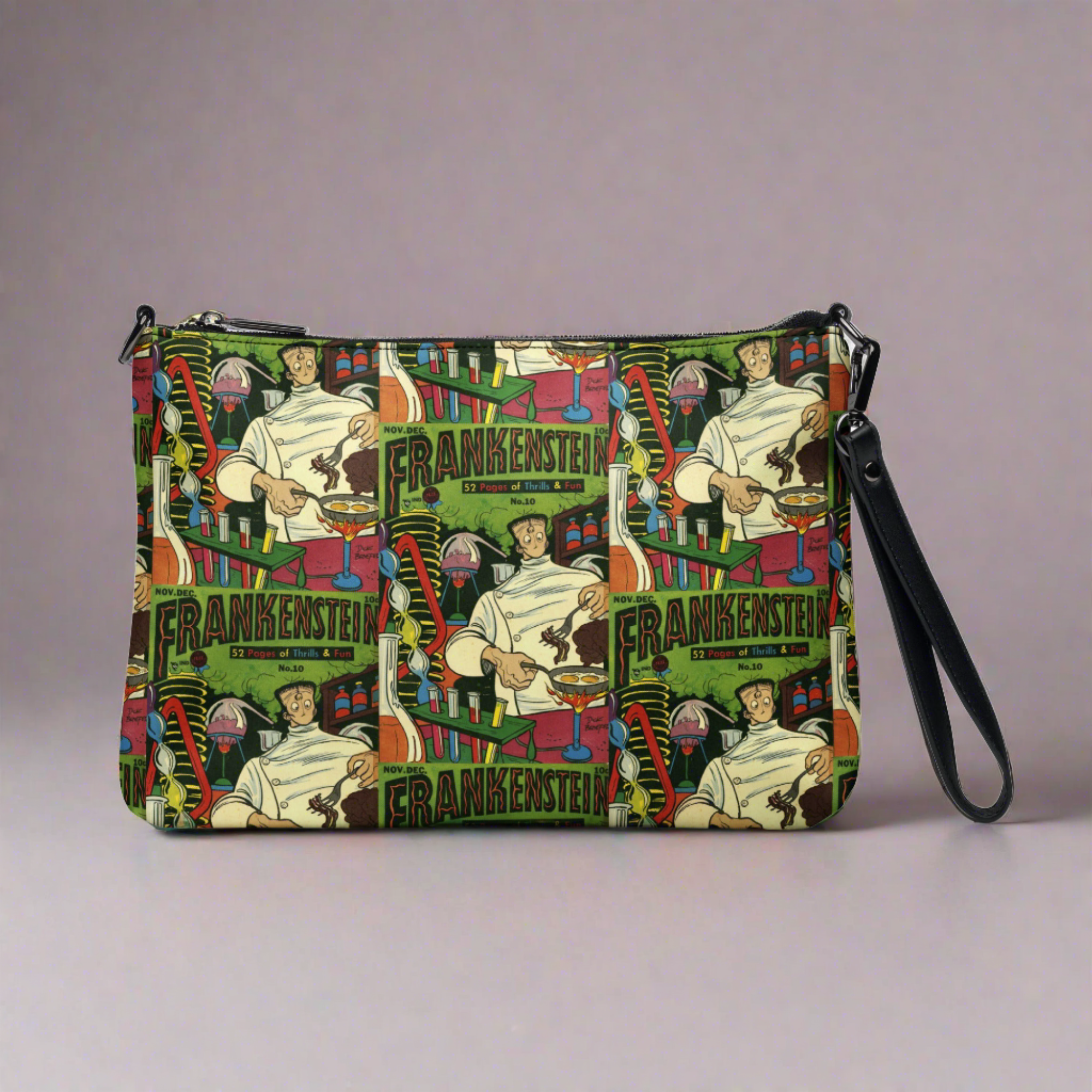 Frankenstein Comic Book Cover Retro Vintage Halloween Print Crossbody Bag Shoulder Purse Wristlet Clutch