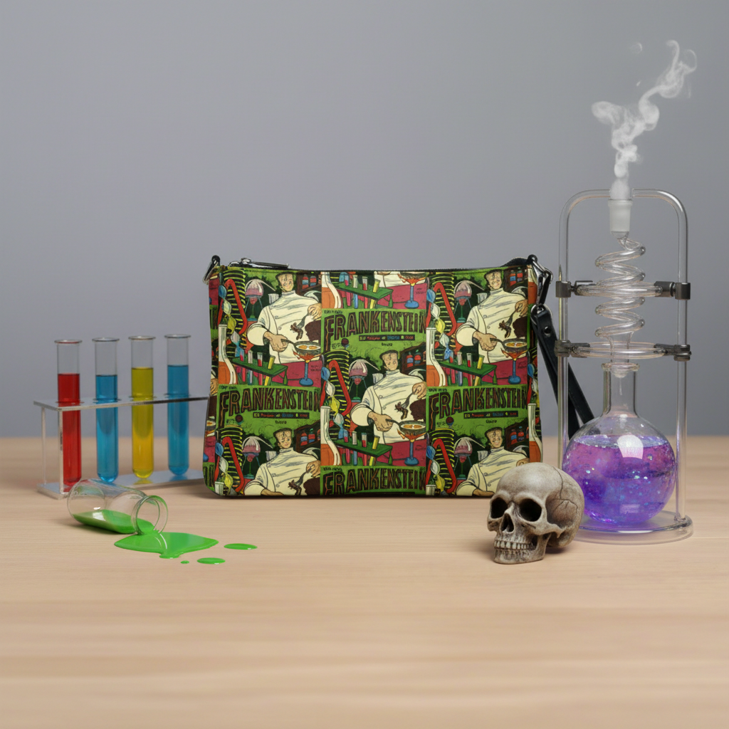 Frankenstein Comic Book Cover Retro Vintage Halloween Print Crossbody Bag Shoulder Purse Wristlet Clutch