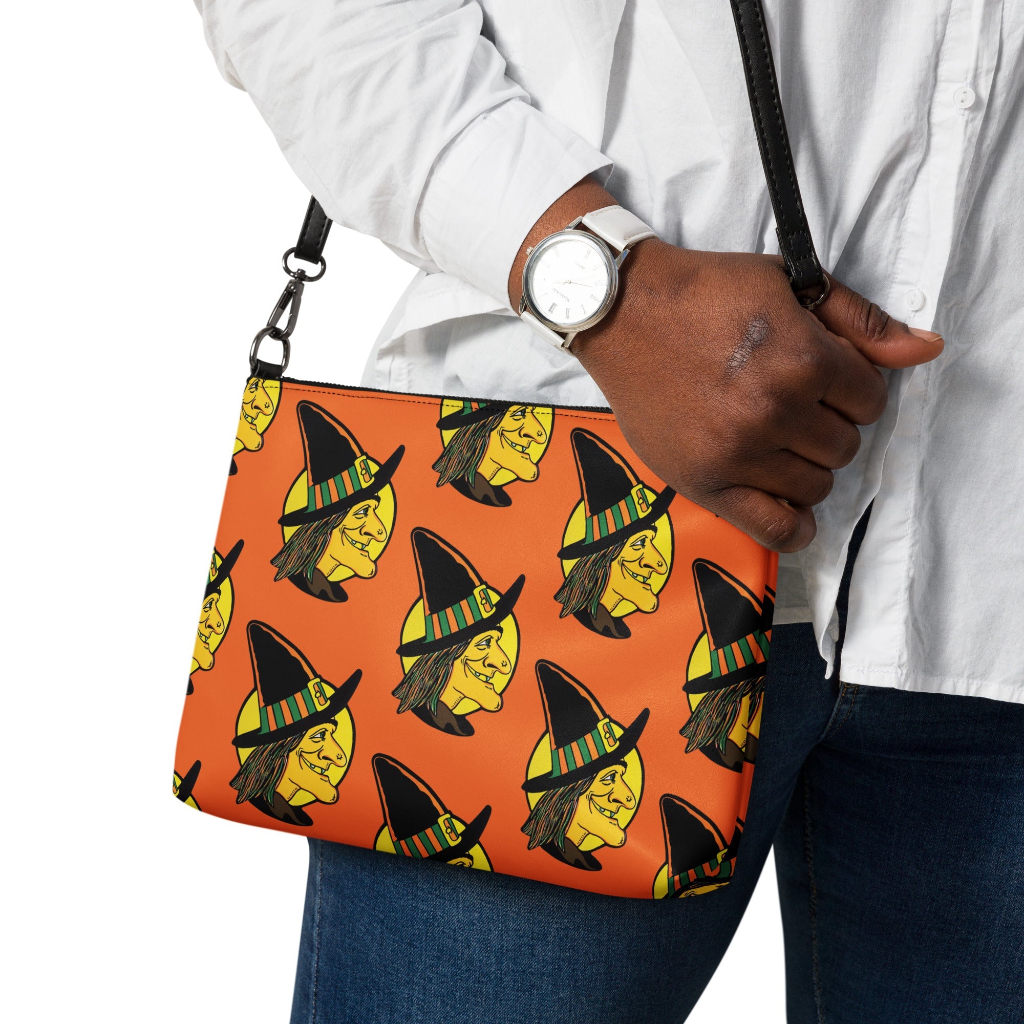 Halloween Witch Retro Halloween Print Crossbody Bag Shoulder Purse Wristlet Clutch