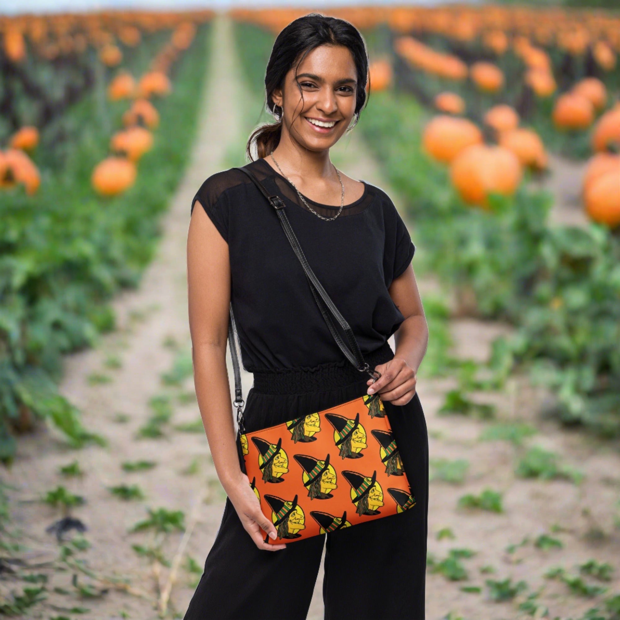 Halloween Witch Retro Halloween Print Crossbody Bag Shoulder Purse Wristlet Clutch