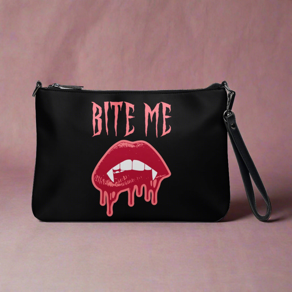 Bite Me Vampire Fangs Halloween Crossbody Bag Shoulder Purse Wristlet Clutch