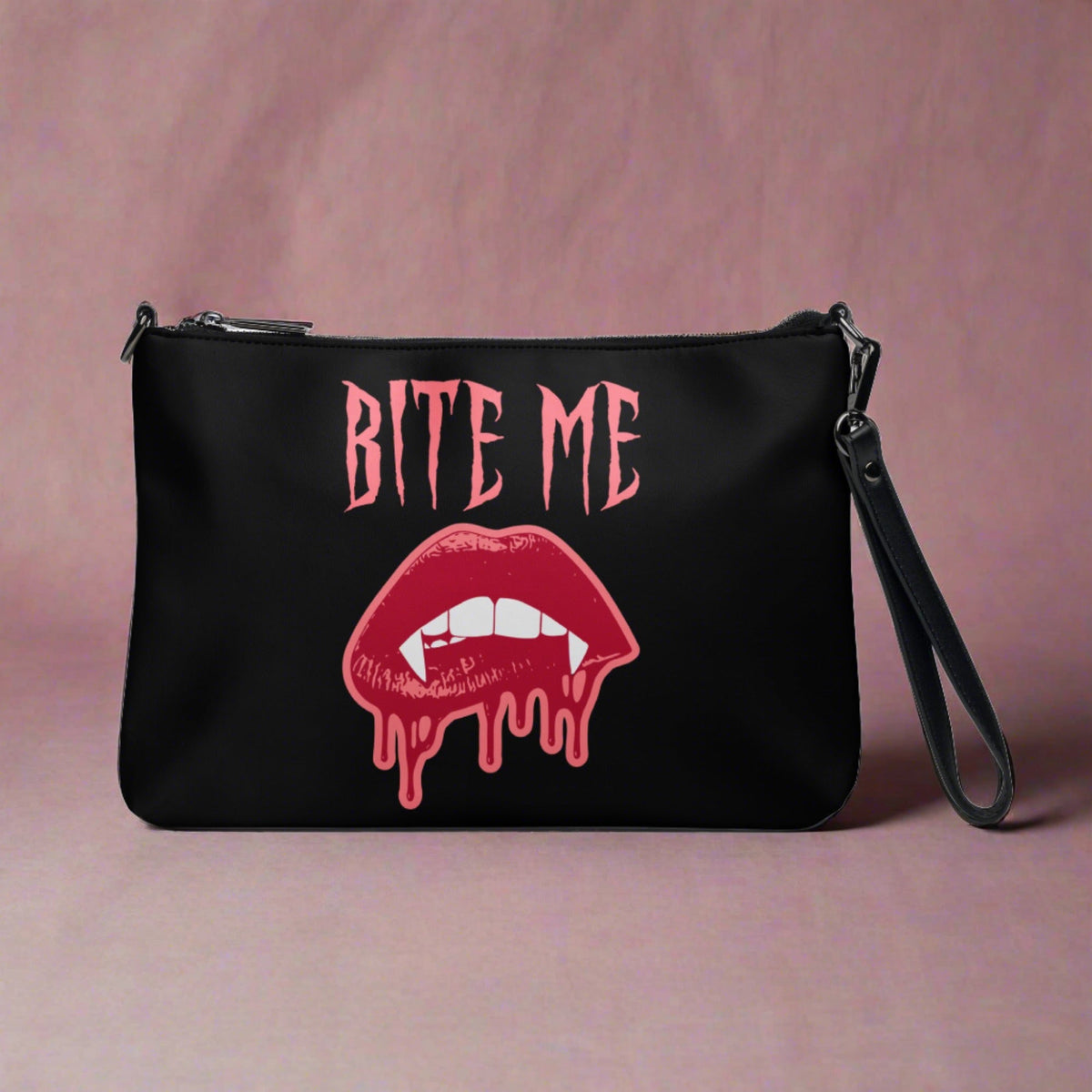 Bite Me Vampire Fangs Halloween Crossbody Bag Shoulder Purse Wristlet Clutch