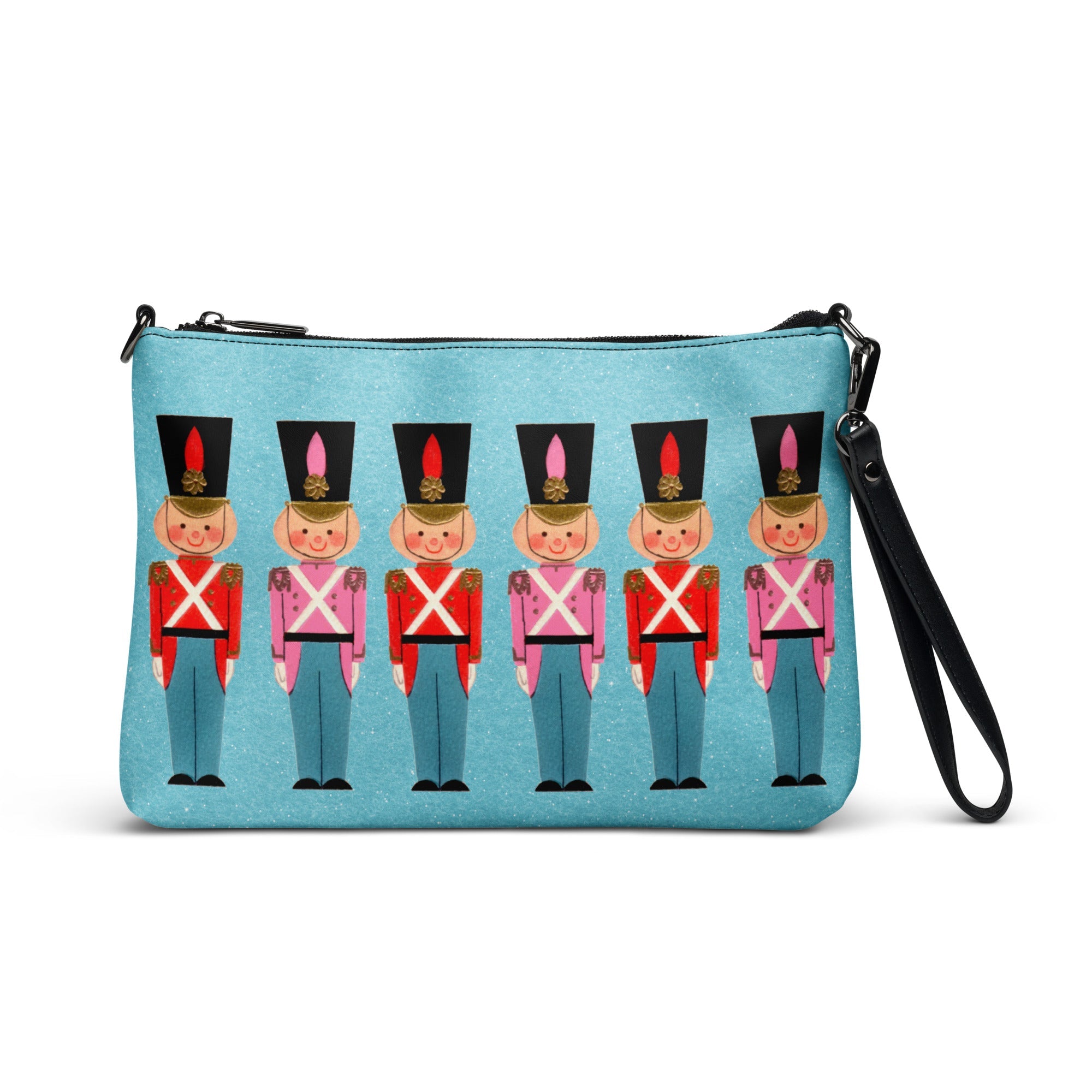 Christmas Toy Soldiers Mid Century Retro Christmas Print Blue Crossbody Bag Purse