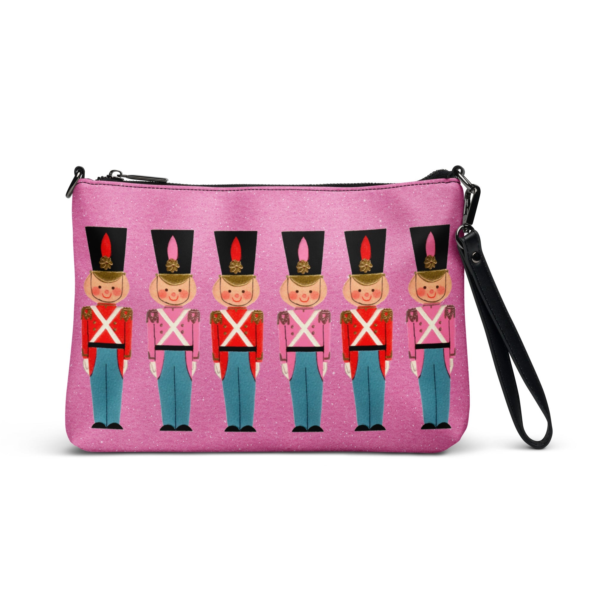 Christmas Toy Soldiers Mid Century Retro Christmas Print Pink Crossbody Bag Purse
