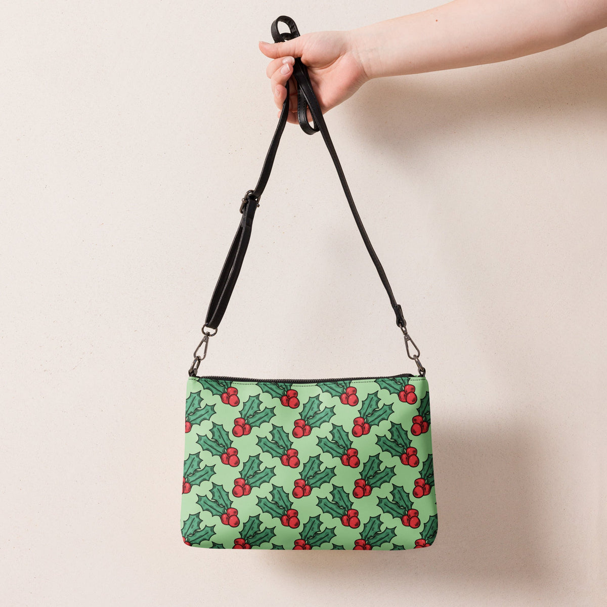 Cute Christmas Holly Green Crossbody Bag Purse
