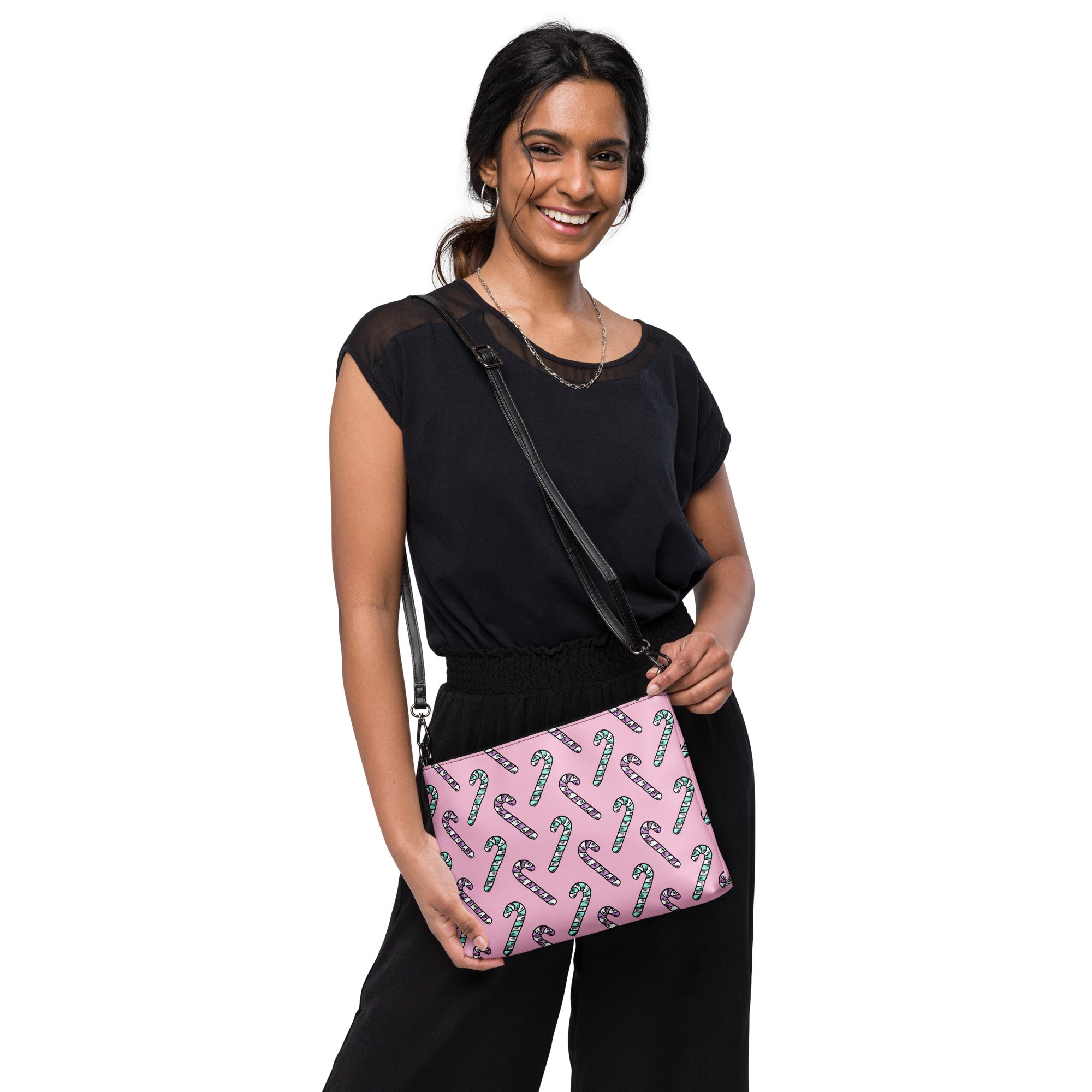 Pink And Teal Pastel Candy Canes Christmas Pink Crossbody Bag Purse