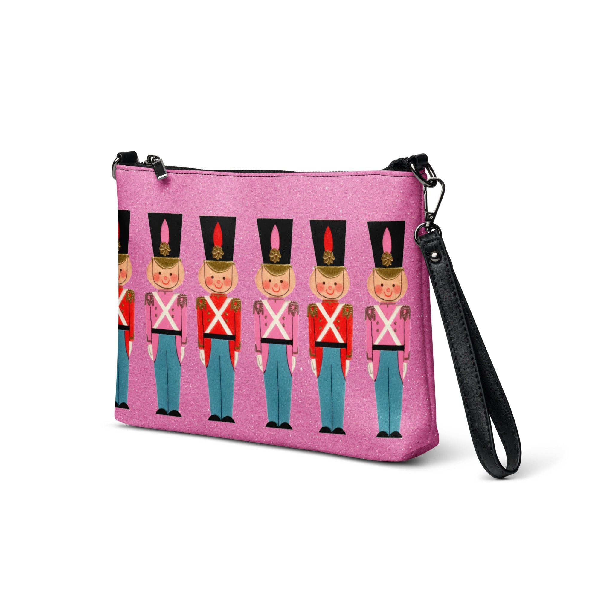 Christmas Toy Soldiers Mid Century Retro Christmas Print Pink Crossbody Bag Purse