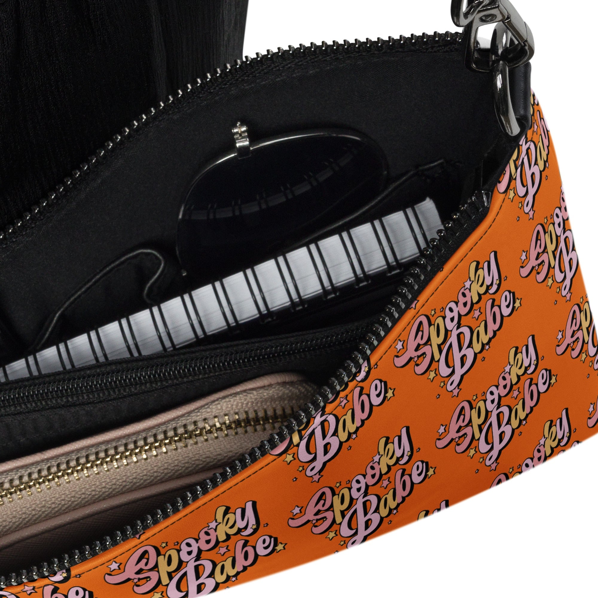 Spooky Babe Stars Fall Halloween Orange Witchy Crossbody Bag Shoulder Purse Wristlet Clutch