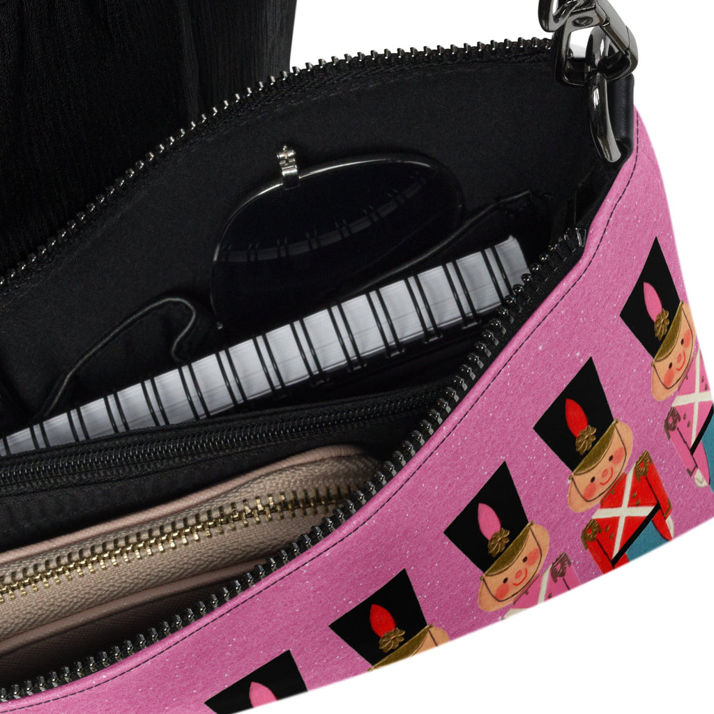 Christmas Toy Soldiers Mid Century Retro Christmas Print Pink Crossbody Bag Purse