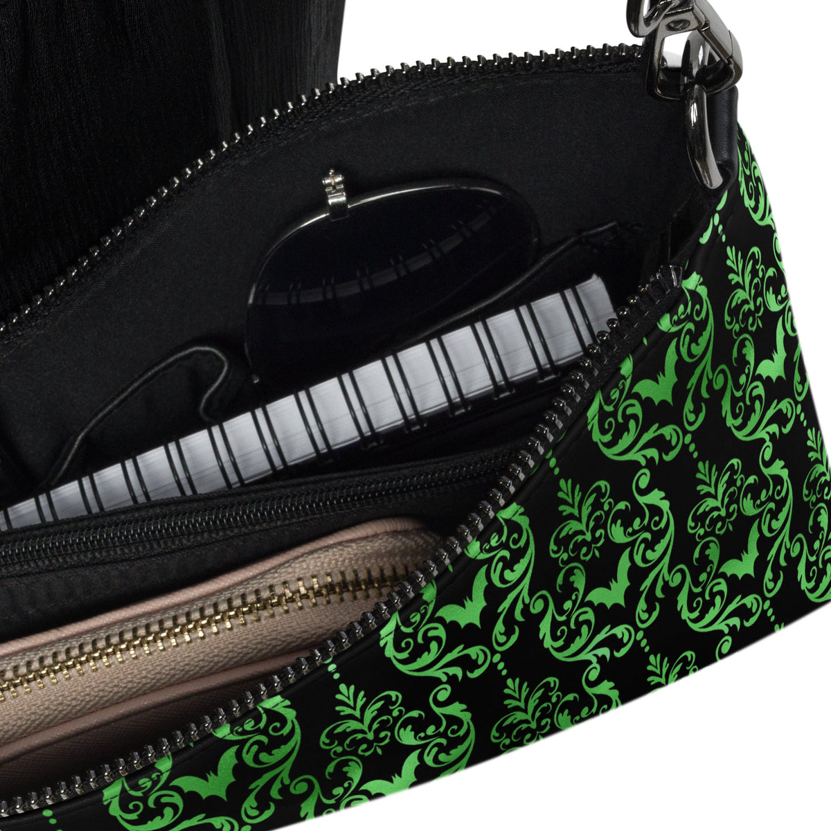 Green Bats Halloween Black Crossbody Bag Clutch Purse
