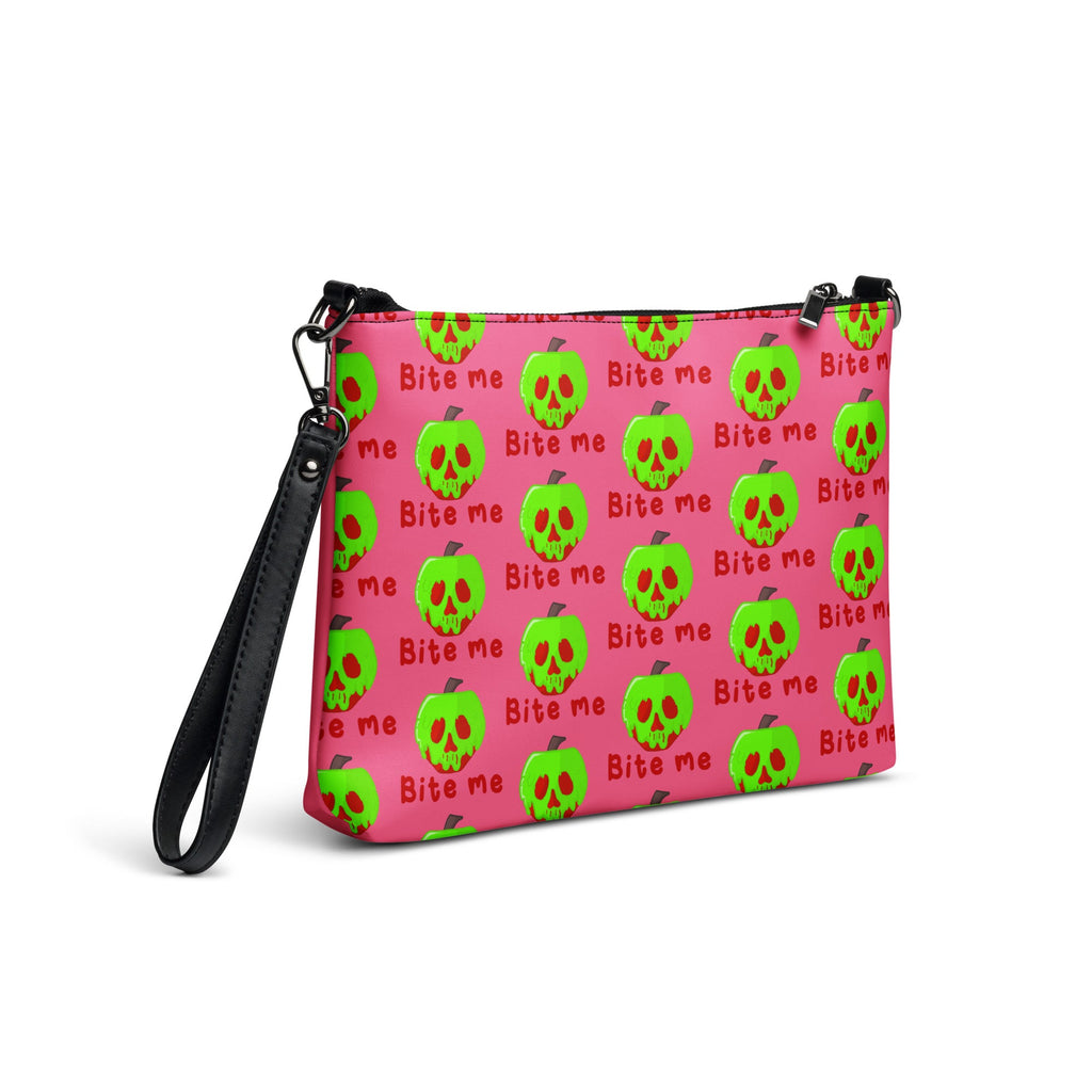 Snow White Evil Queen Bite Me Poison Apple Halloween Pink Crossbody Bag Purse